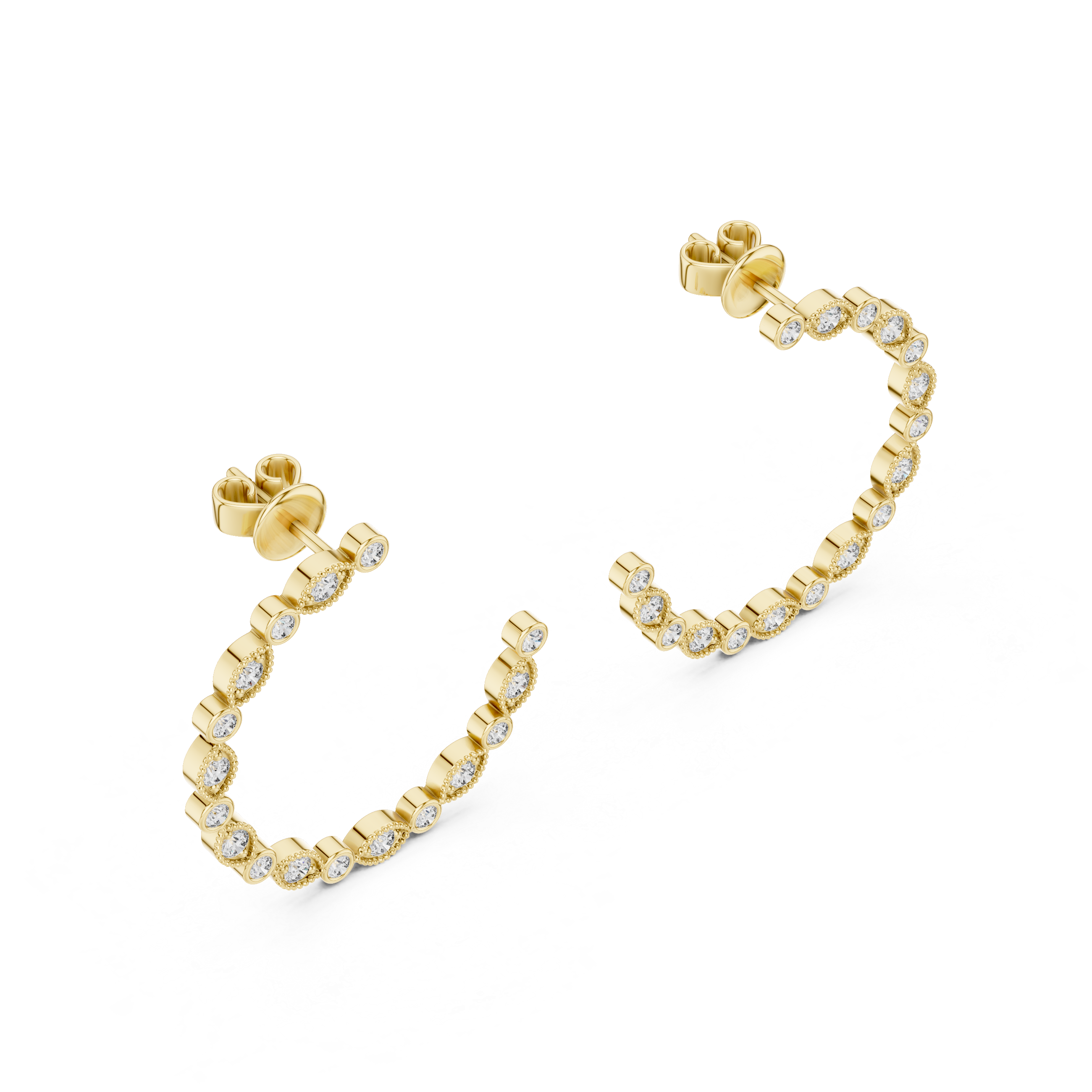 Rose Gold Diamond Hoop Earrings with Alternating Round and Marquise Settings