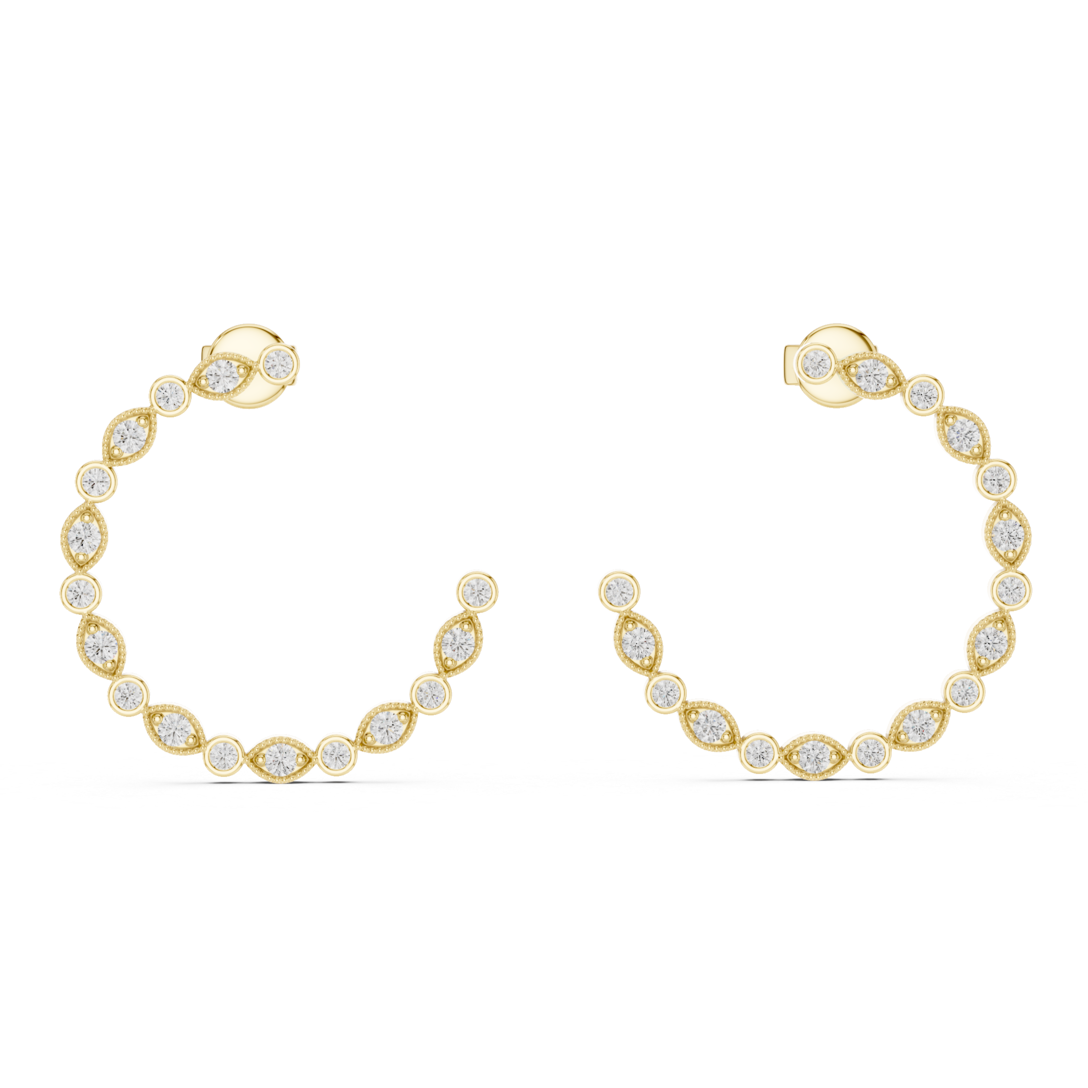 Rose Gold Diamond Hoop Earrings with Alternating Round and Marquise Settings