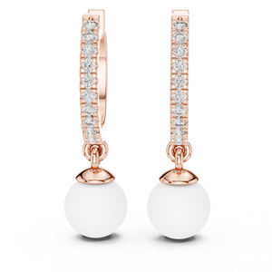 Elegant Rose Gold Hoop Earrings with Diamond Accents and White Pearl Drops