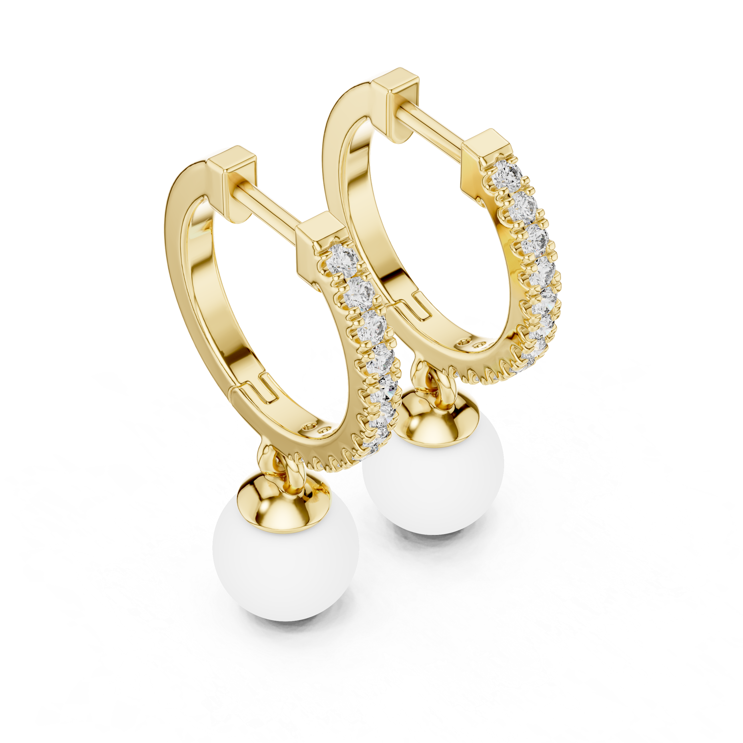 Elegant Rose Gold Hoop Earrings with Diamond Accents and White Pearl Drops