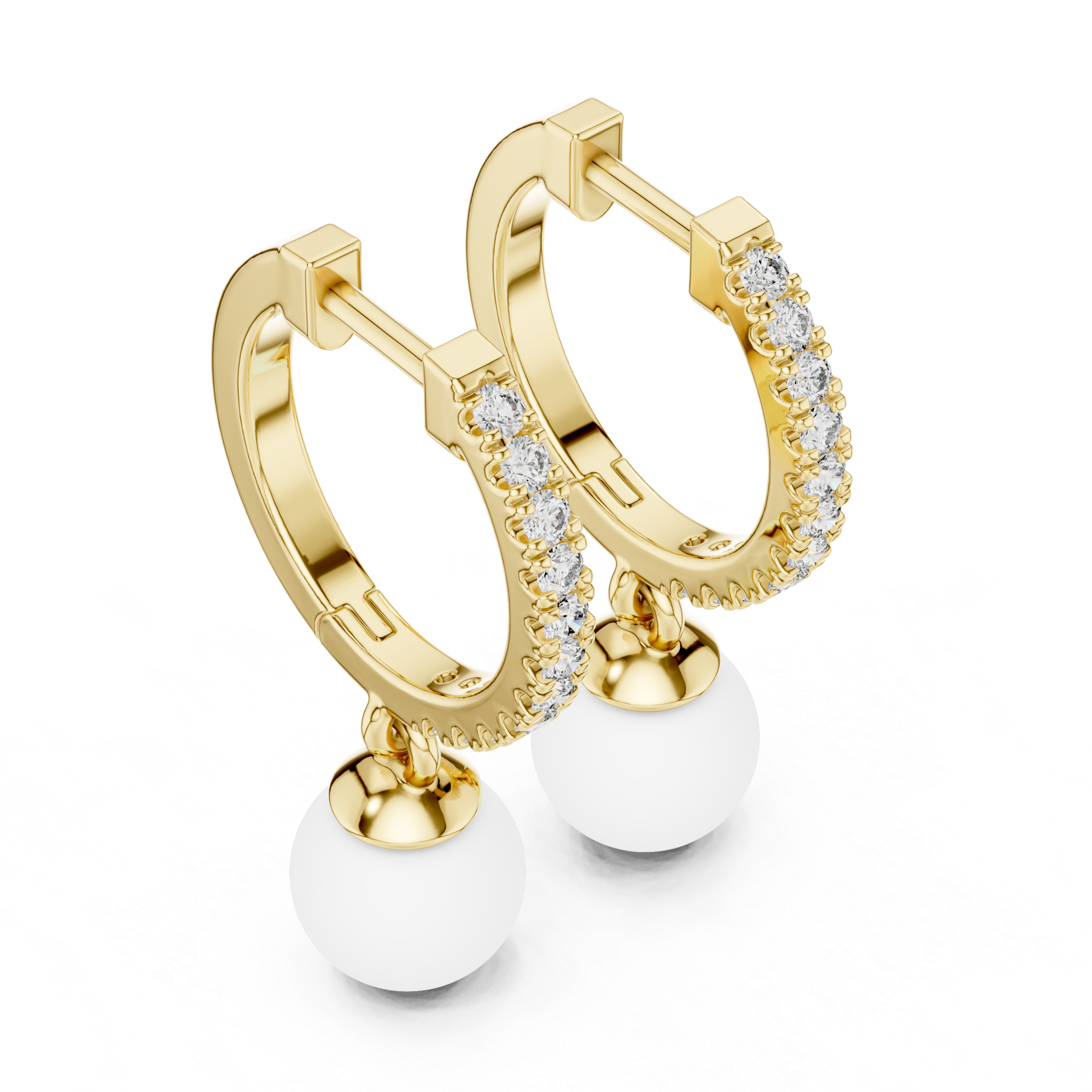 Elegant Rose Gold Hoop Earrings with Diamond Accents and White Pearl Drops