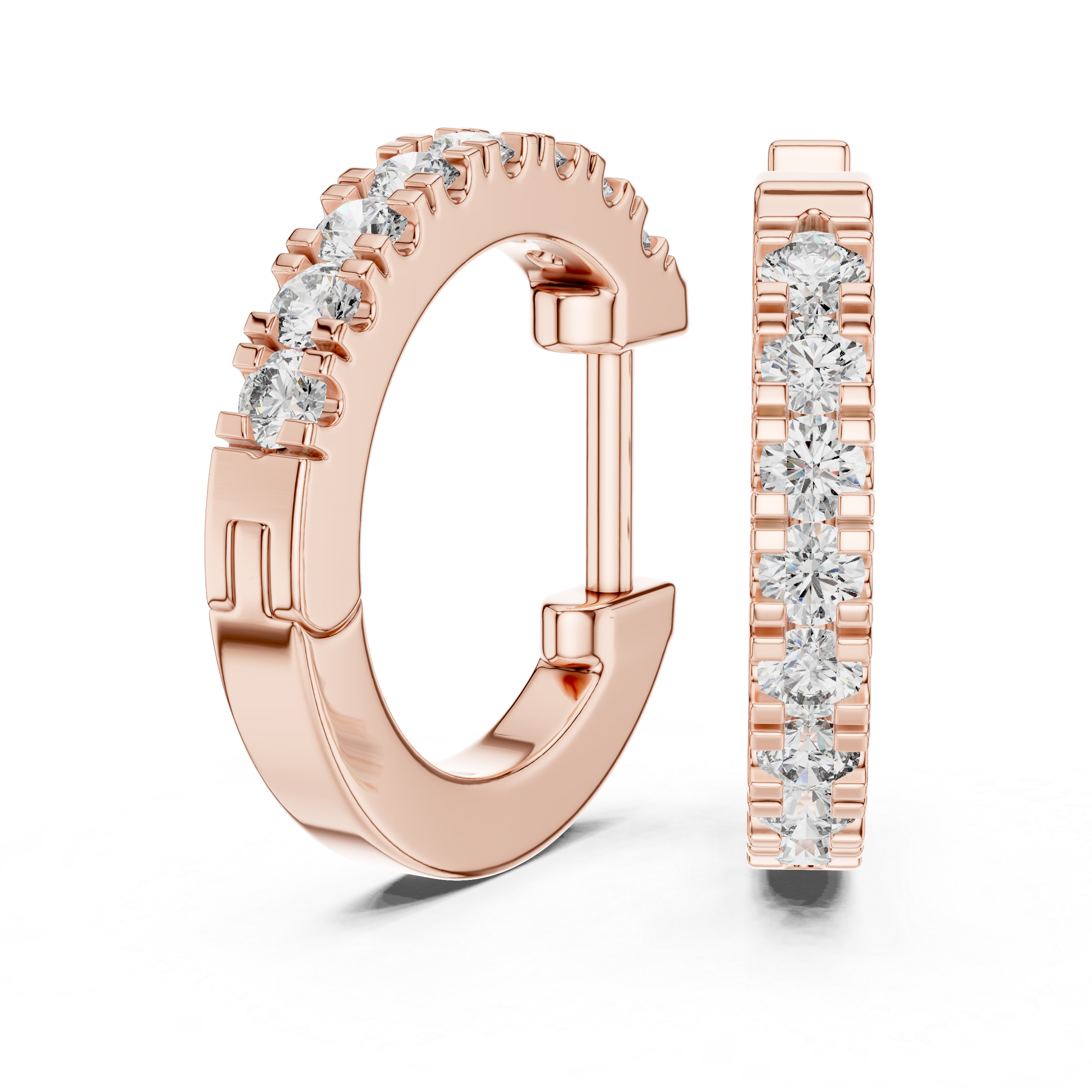 Rose Gold Diamond Huggie Hoop Earrings