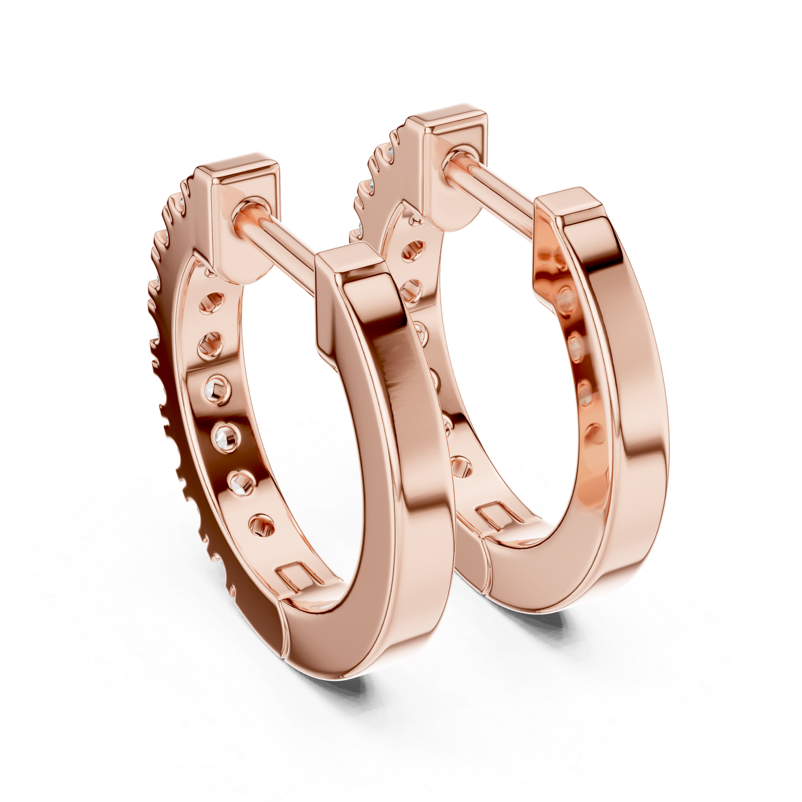 Rose Gold Diamond Huggie Hoop Earrings