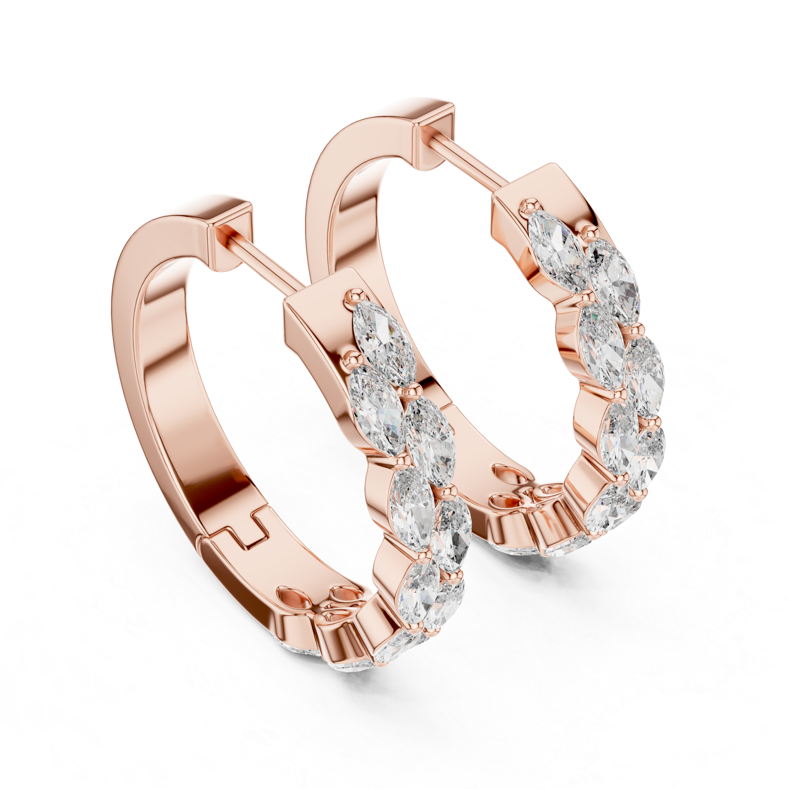 Elegant Rose Gold Marquise Diamond Hoop Earrings