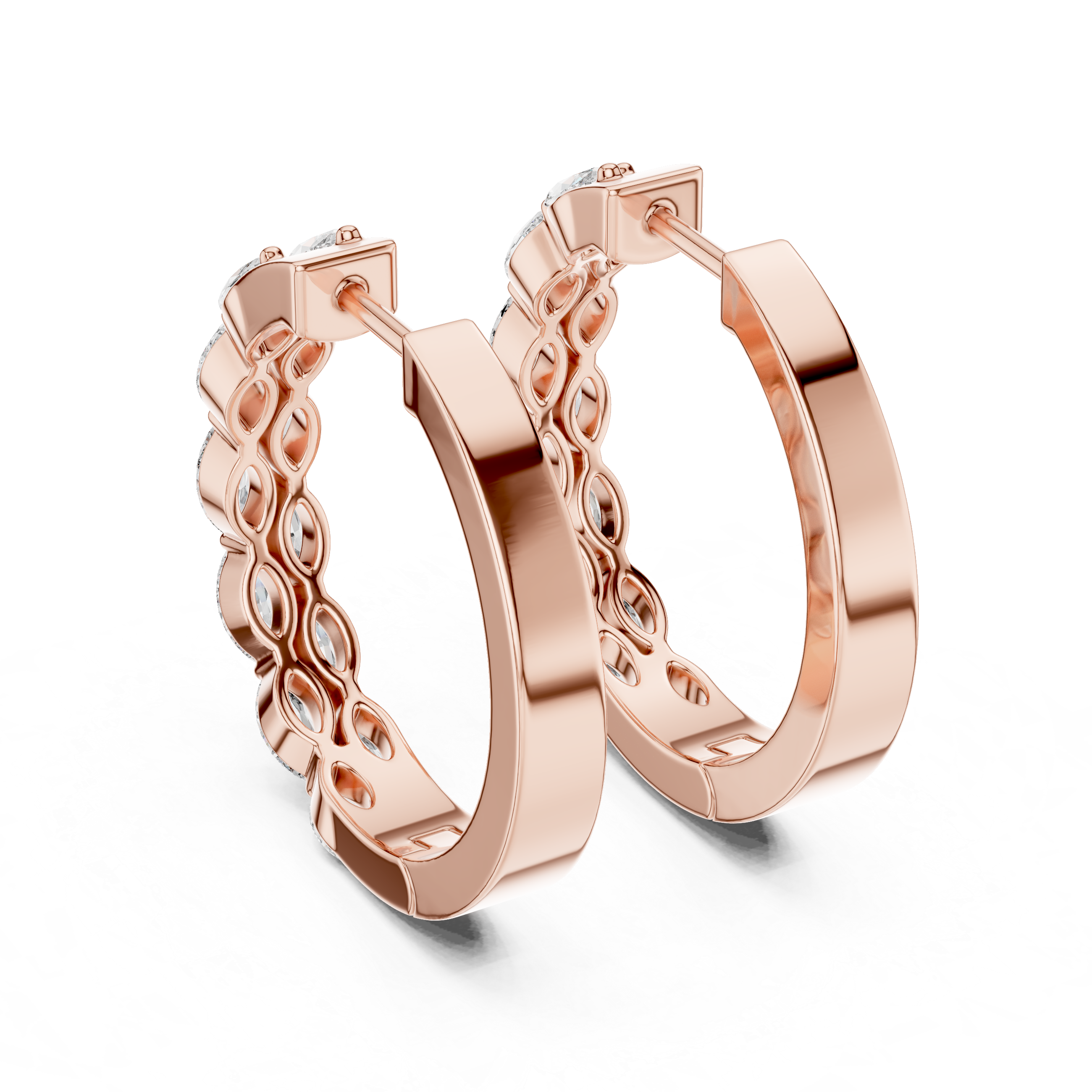 Elegant Rose Gold Marquise Diamond Hoop Earrings