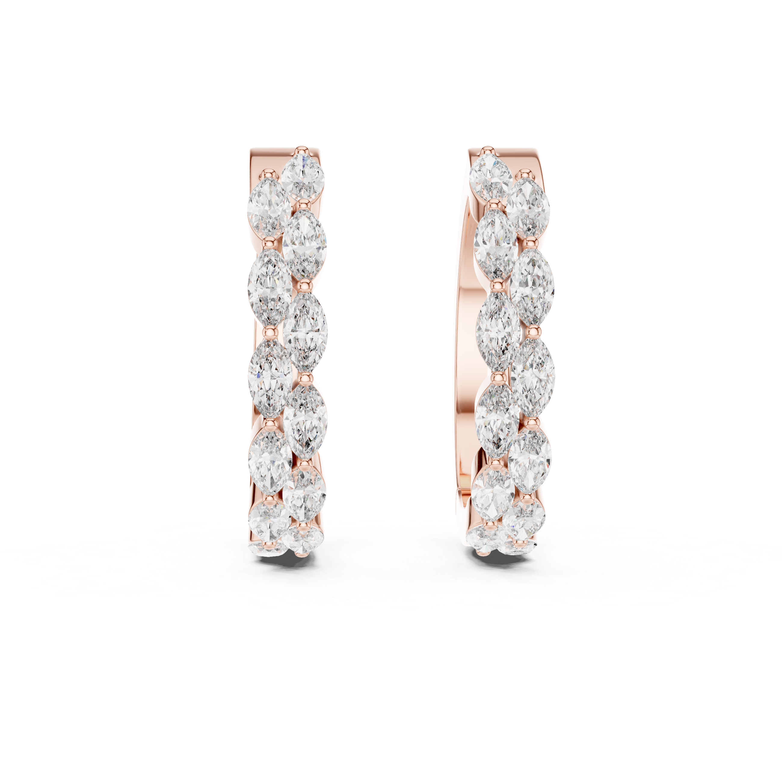 Elegant Rose Gold Marquise Diamond Hoop Earrings