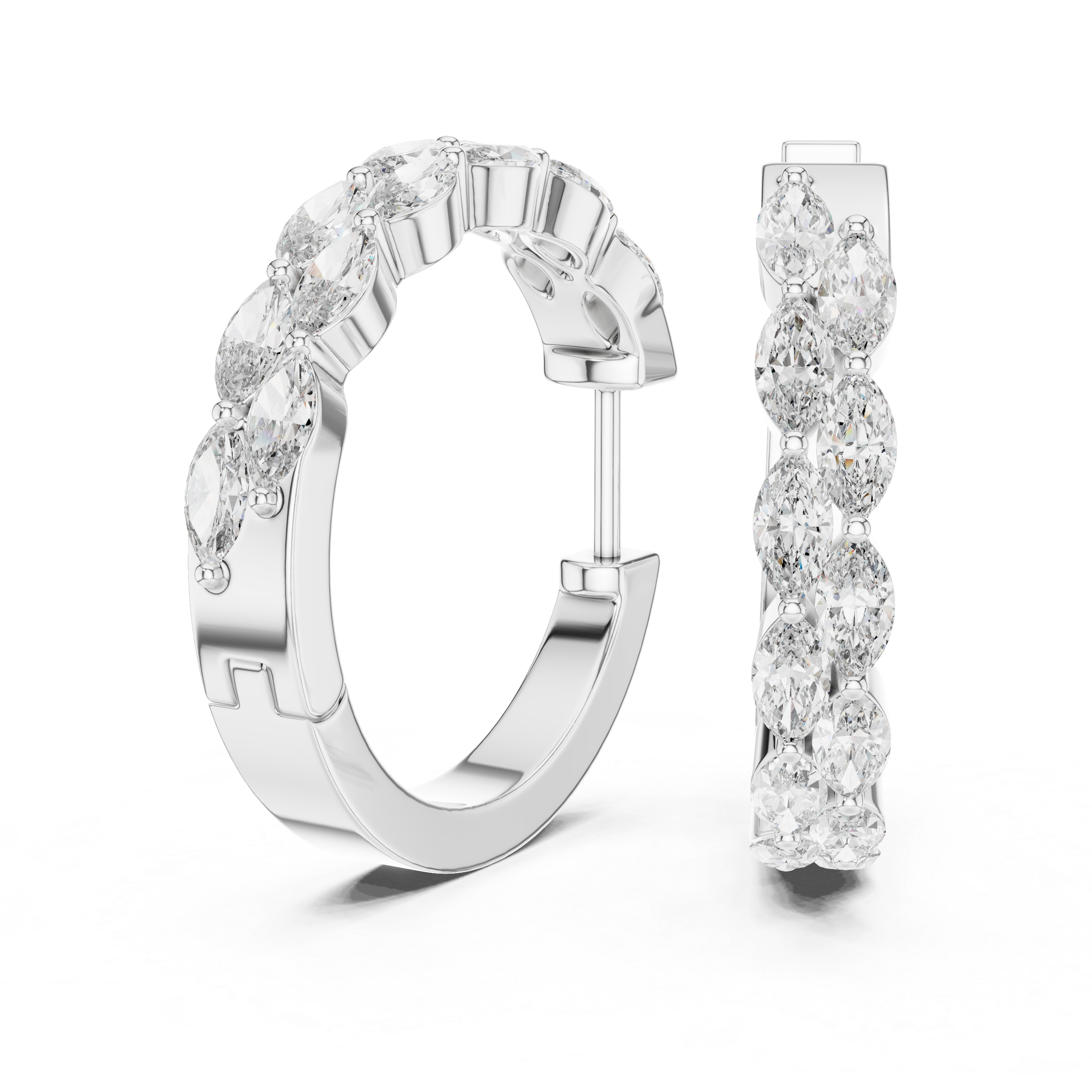 Elegant Rose Gold Marquise Diamond Hoop Earrings