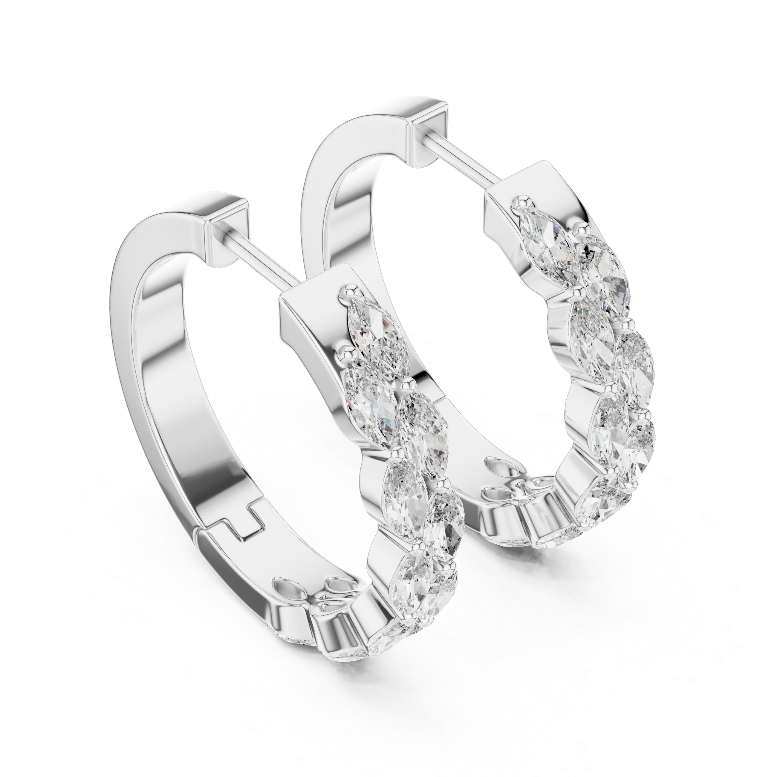 Elegant Rose Gold Marquise Diamond Hoop Earrings