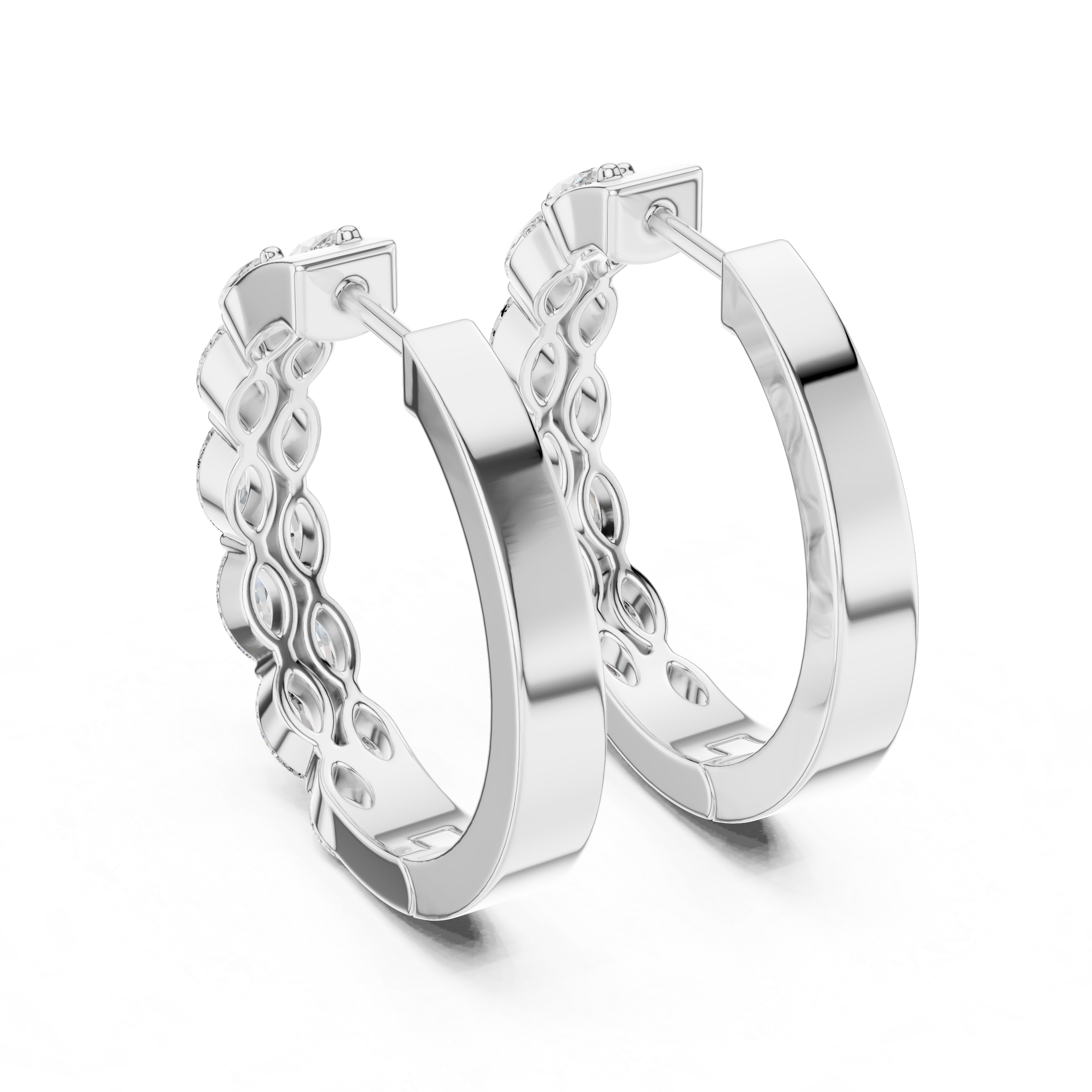 Elegant Rose Gold Marquise Diamond Hoop Earrings