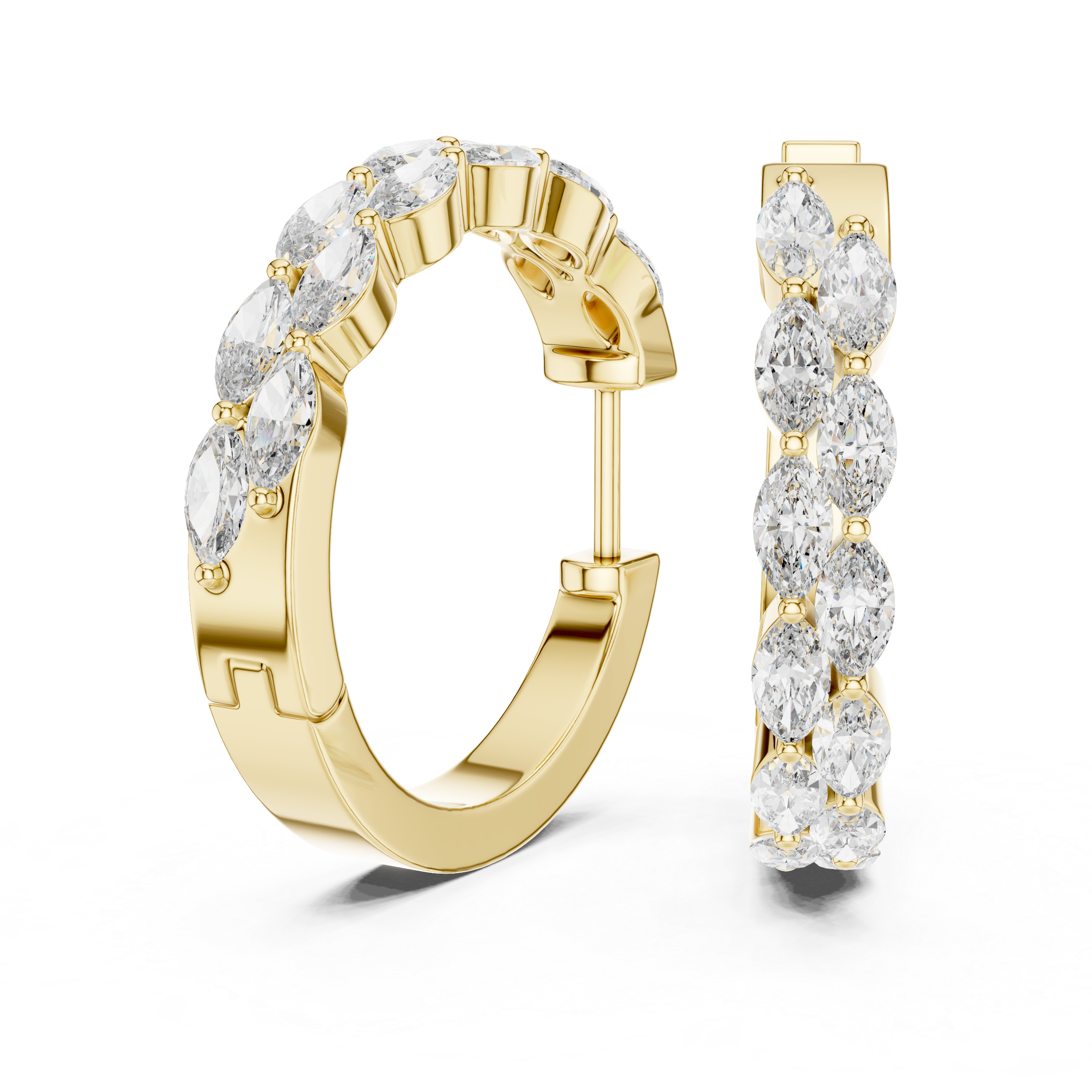 Elegant Rose Gold Marquise Diamond Hoop Earrings