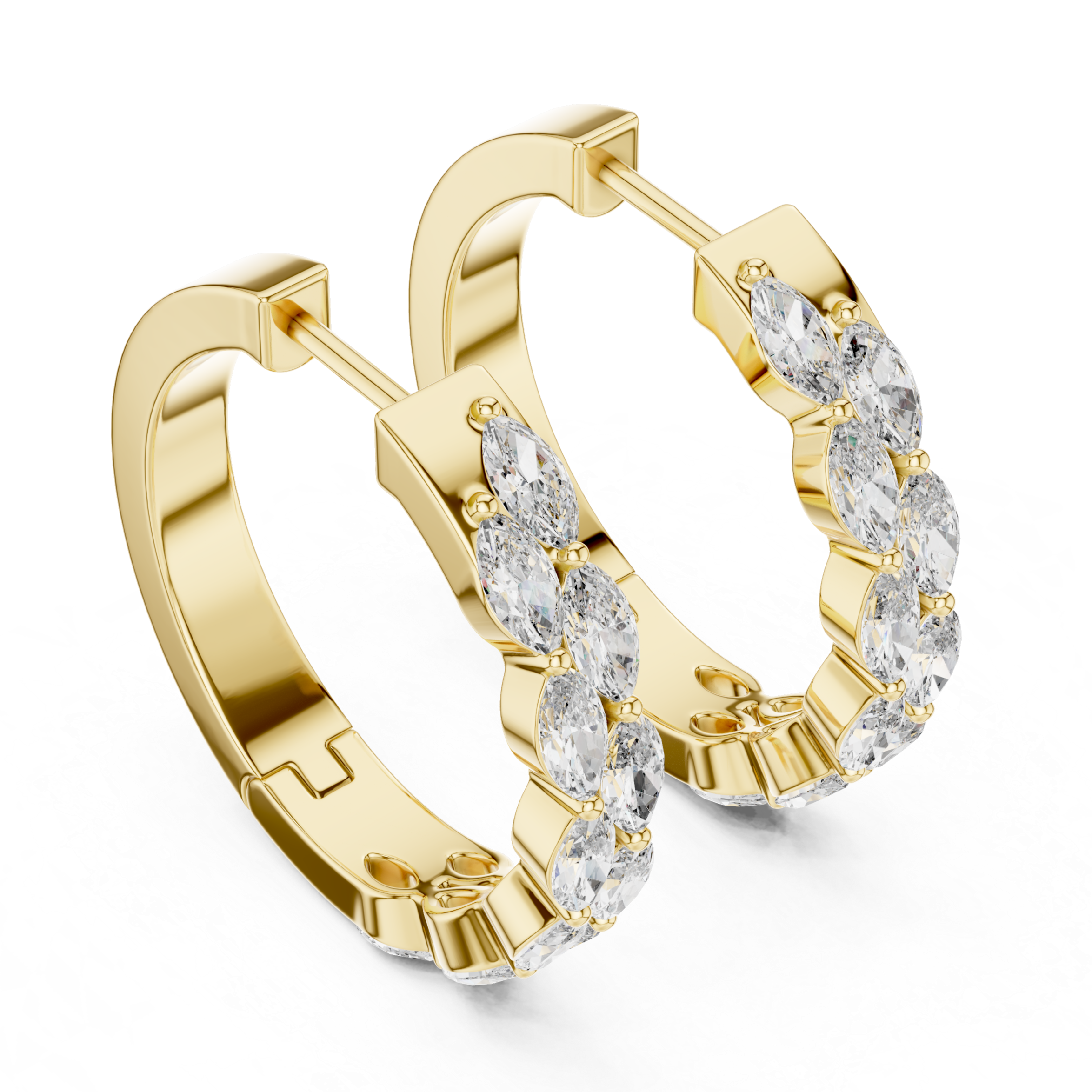 Elegant Rose Gold Marquise Diamond Hoop Earrings