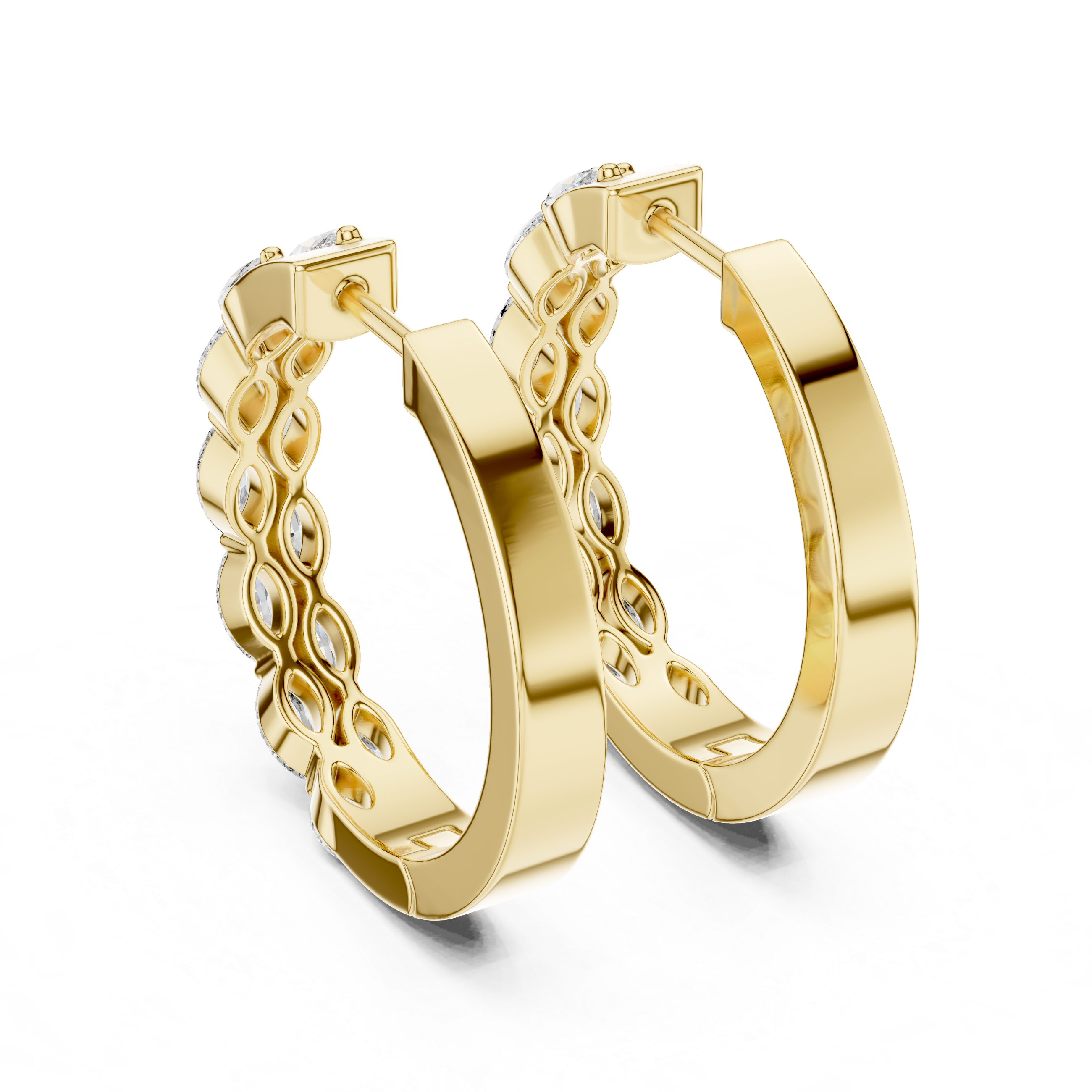 Elegant Rose Gold Marquise Diamond Hoop Earrings