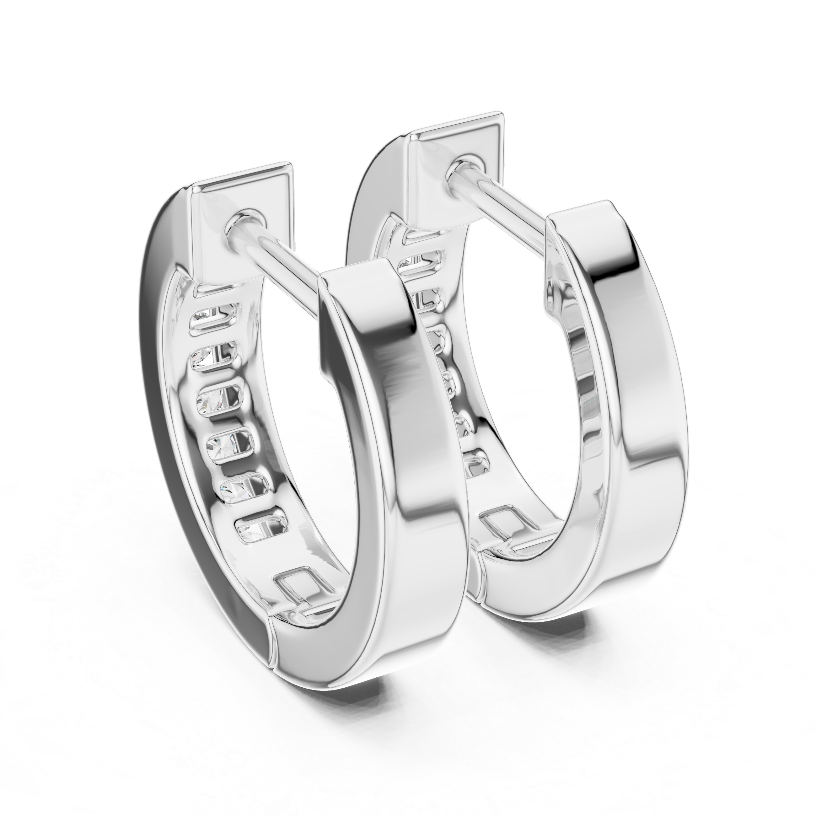 Elegant rose gold hoop earrings adorned with a row of sparkling round-cut diamonds