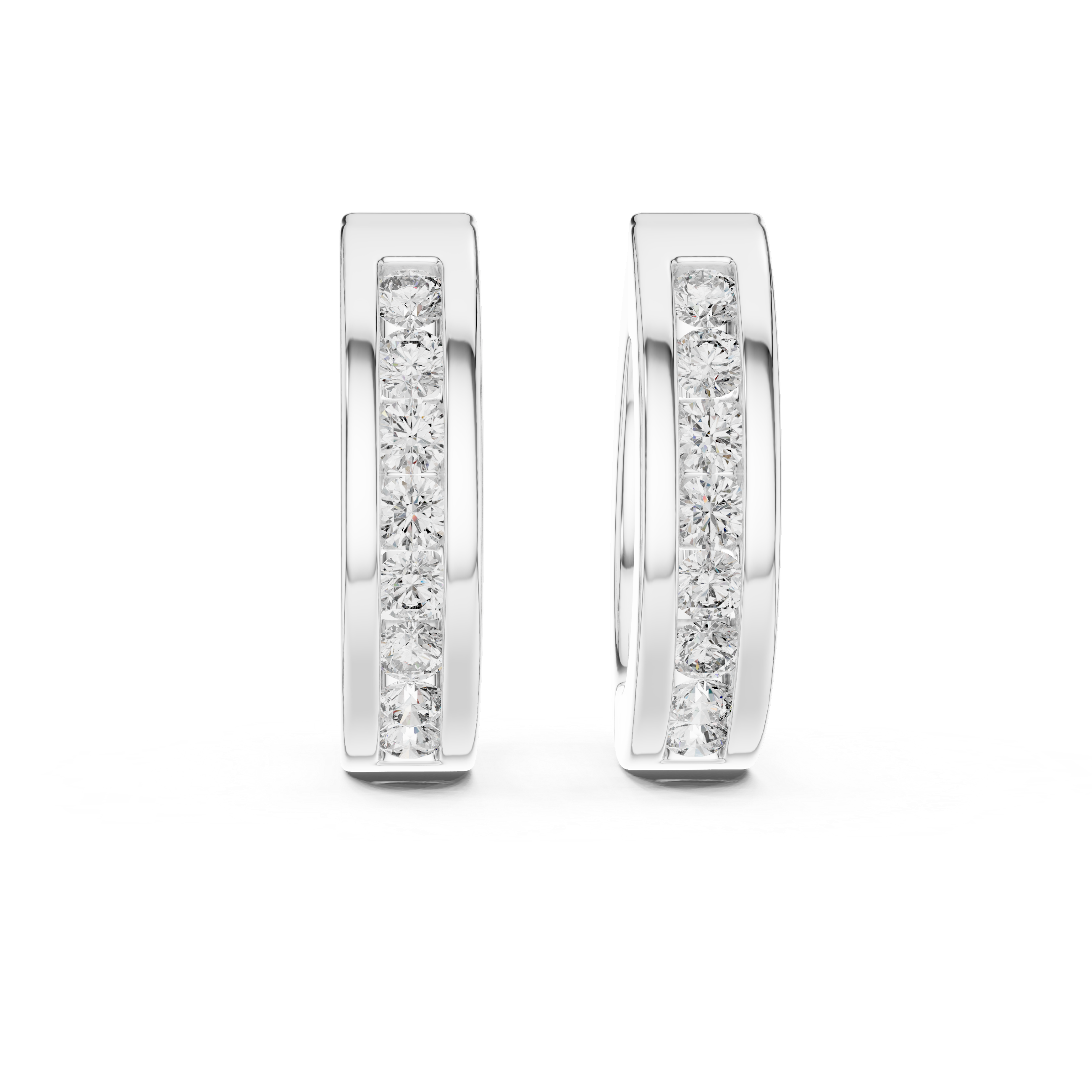 Elegant rose gold hoop earrings adorned with a row of sparkling round-cut diamonds