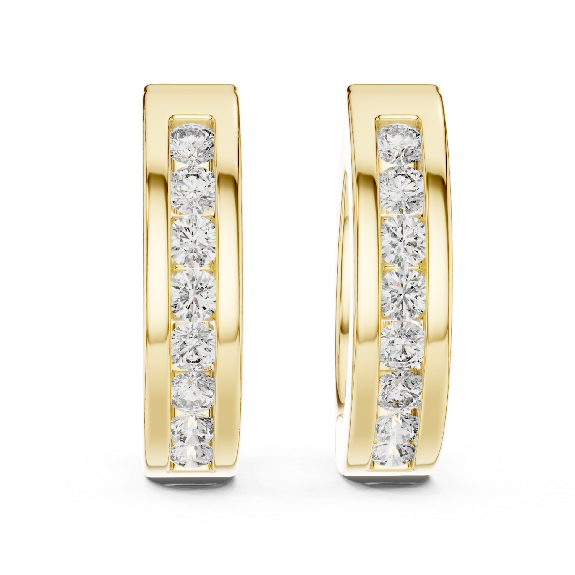 Elegant rose gold hoop earrings adorned with a row of sparkling round-cut diamonds
