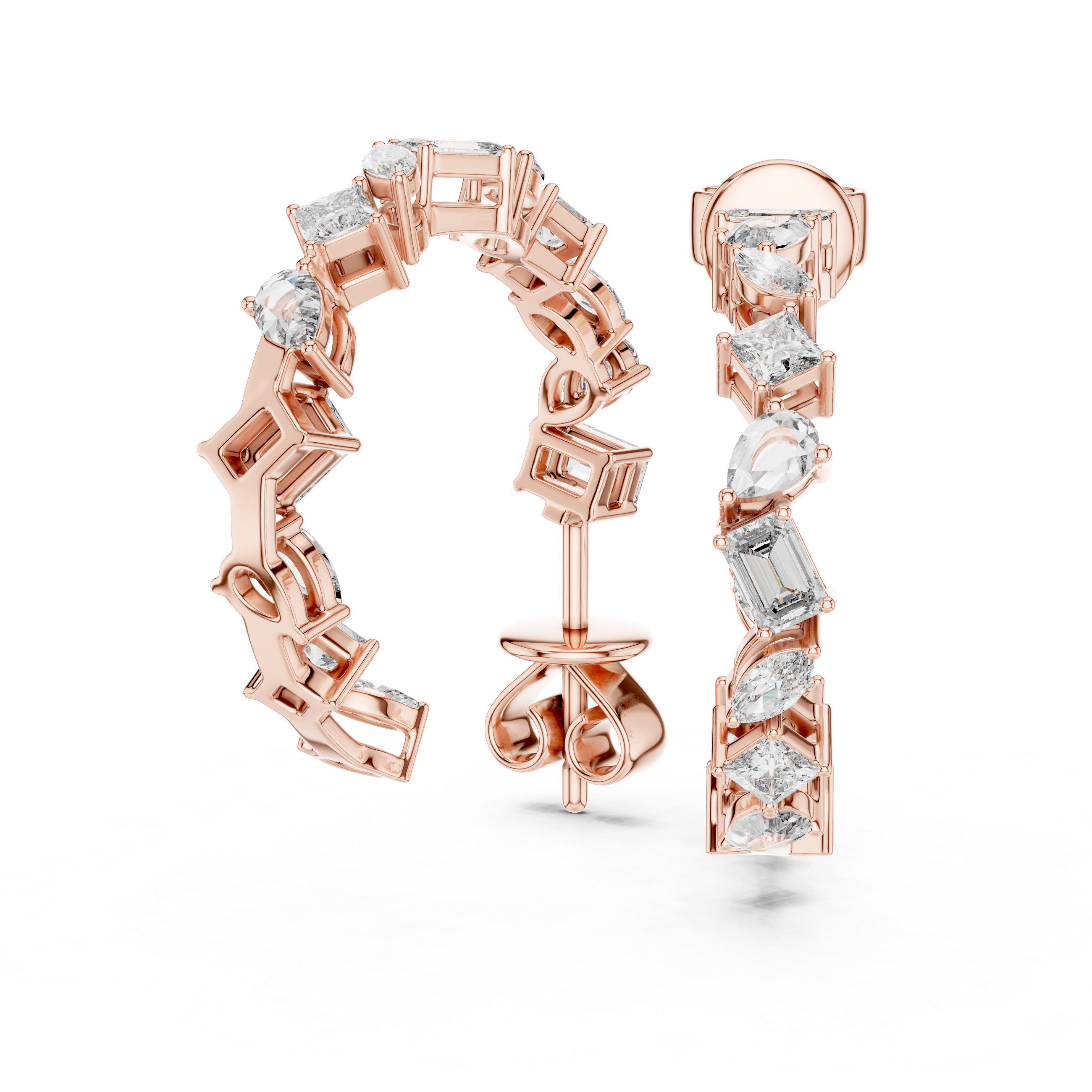 Elegant Rose Gold Hoop Earrings with Mixed-Cut Diamonds