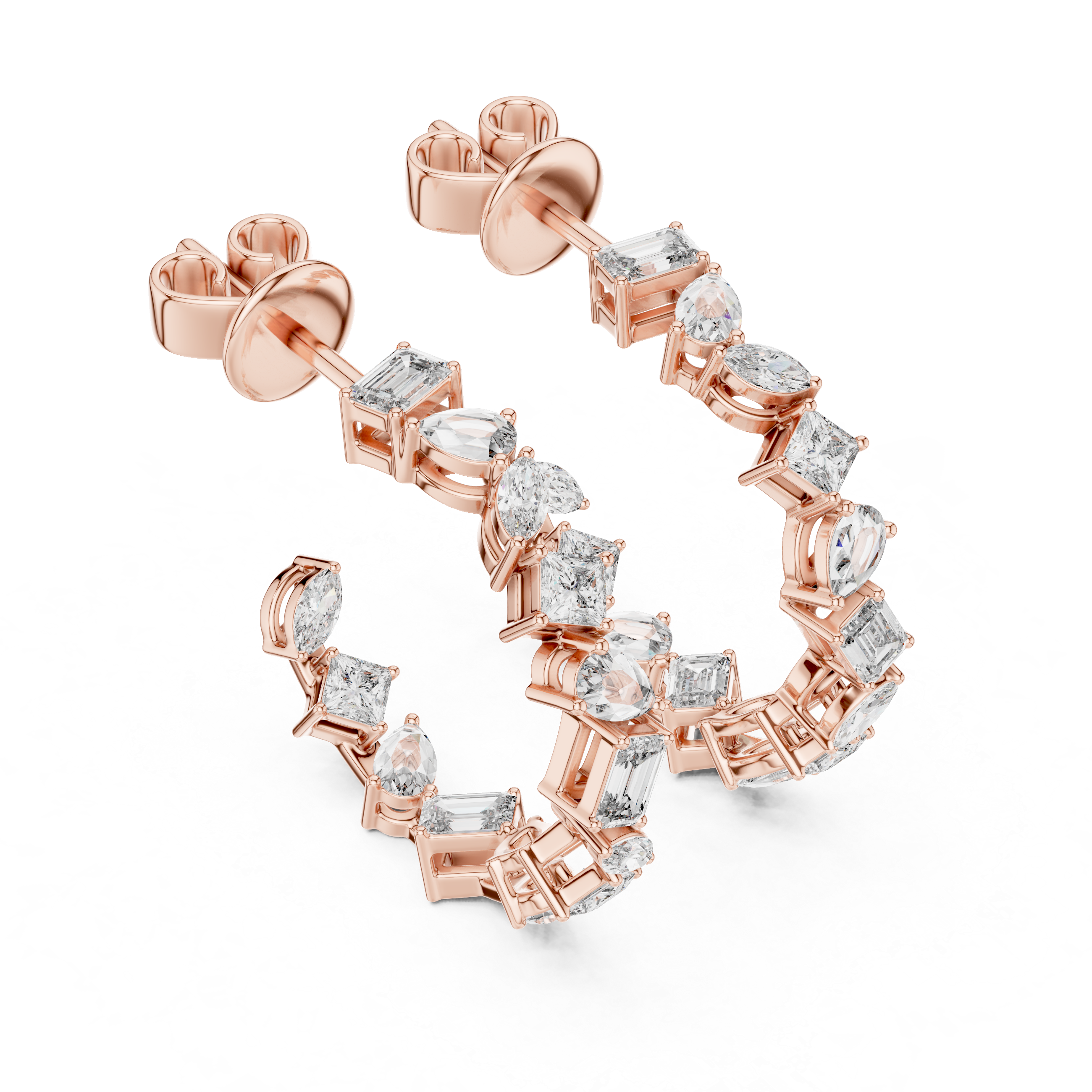 Elegant Rose Gold Hoop Earrings with Mixed-Cut Diamonds