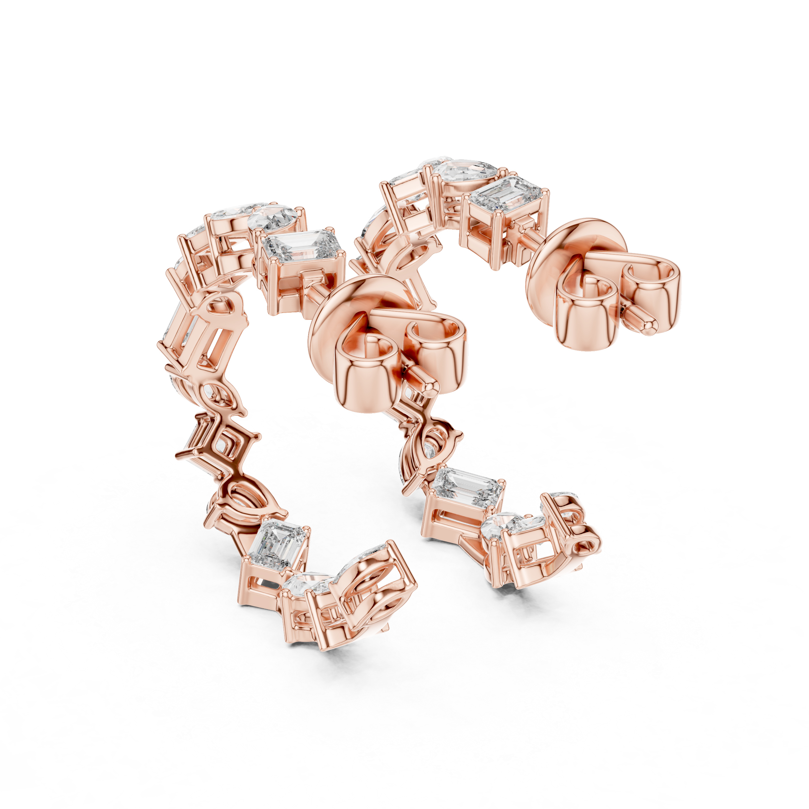 Elegant Rose Gold Hoop Earrings with Mixed-Cut Diamonds
