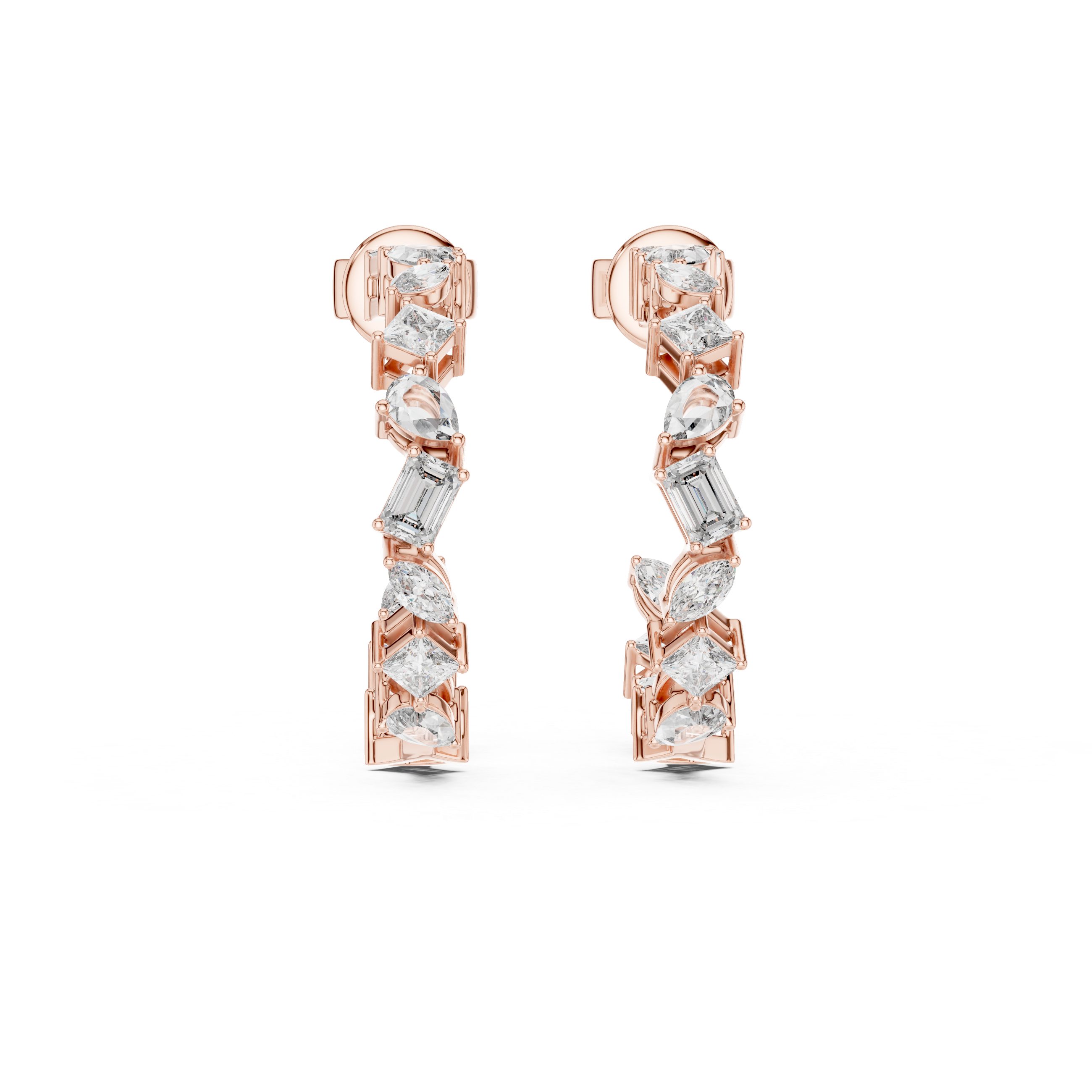 Elegant Rose Gold Hoop Earrings with Mixed-Cut Diamonds
