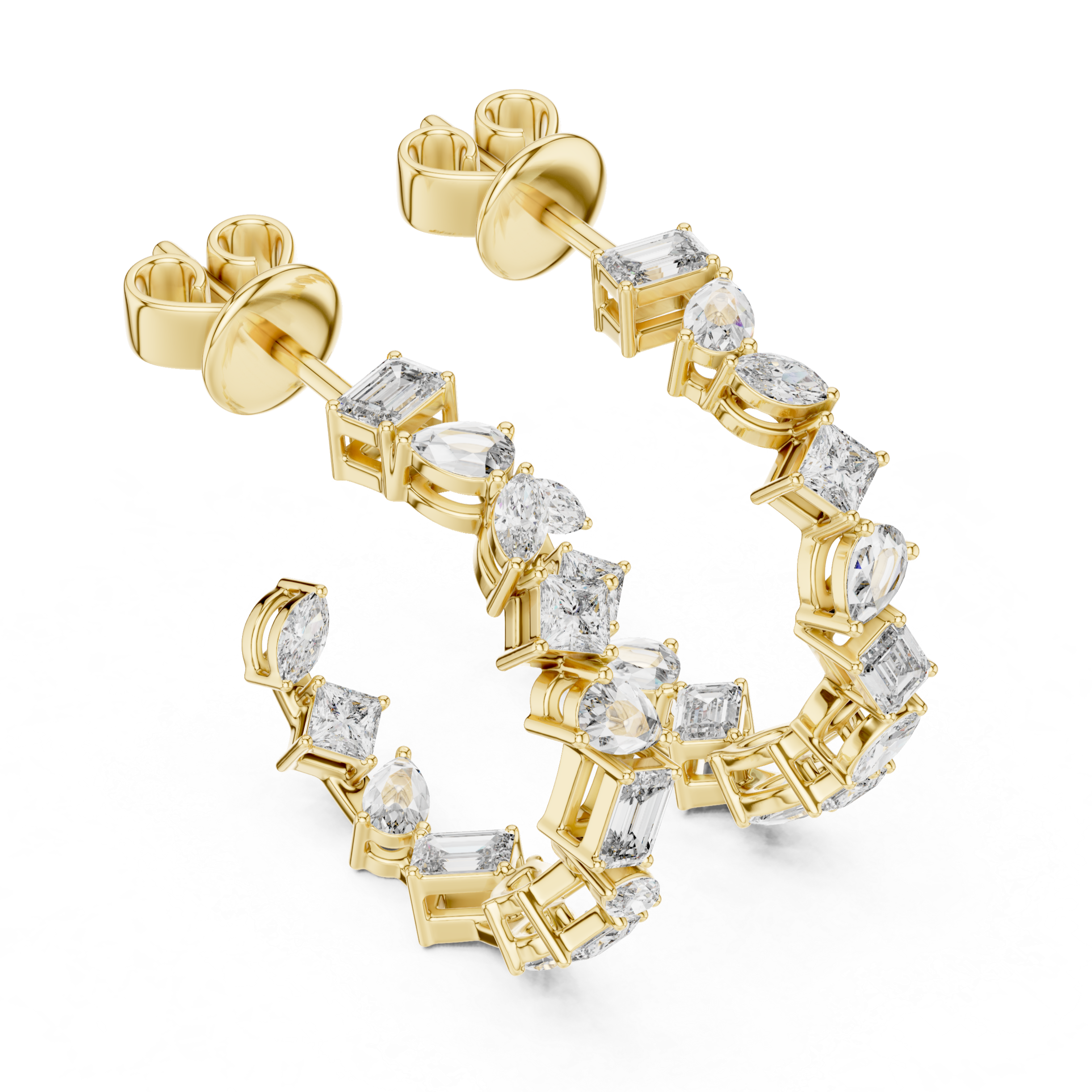 Elegant Rose Gold Hoop Earrings with Mixed-Cut Diamonds