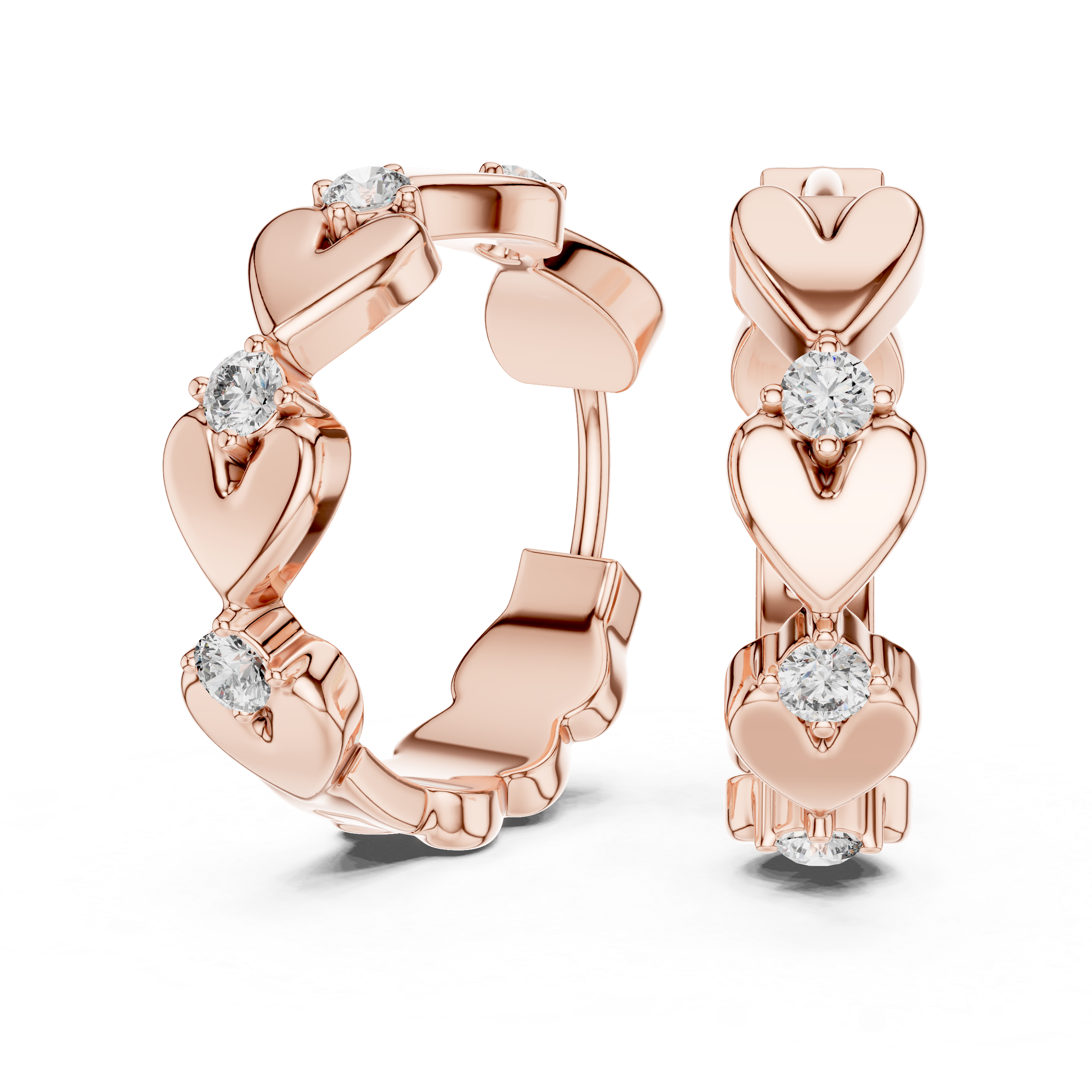 Rose Gold Heart Hoop Earrings with Diamond Accents