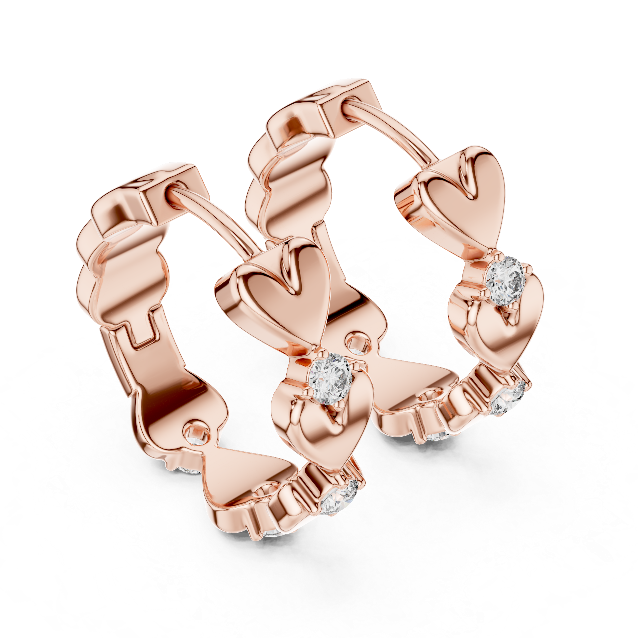 Rose Gold Heart Hoop Earrings with Diamond Accents