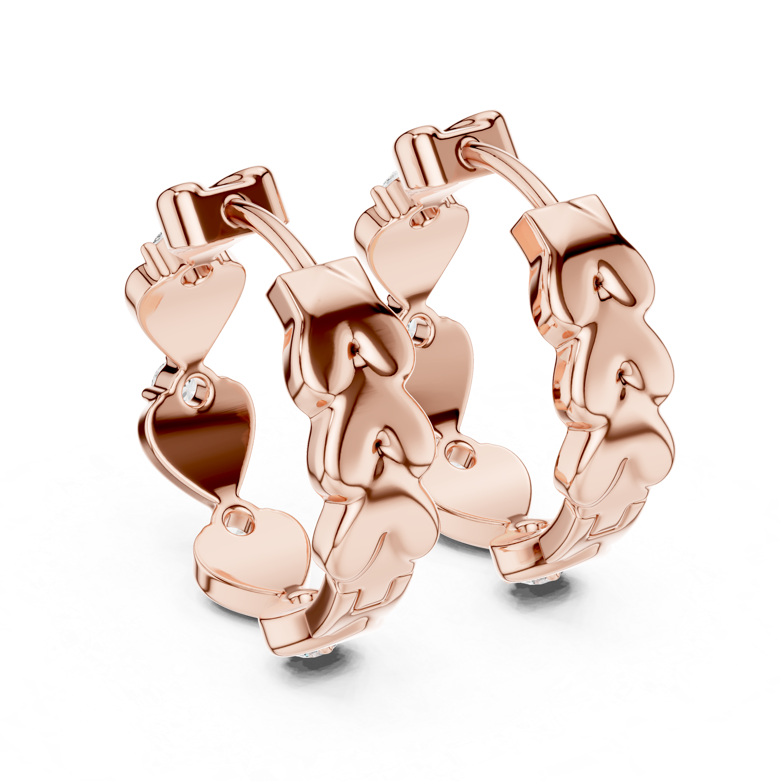 Rose Gold Heart Hoop Earrings with Diamond Accents