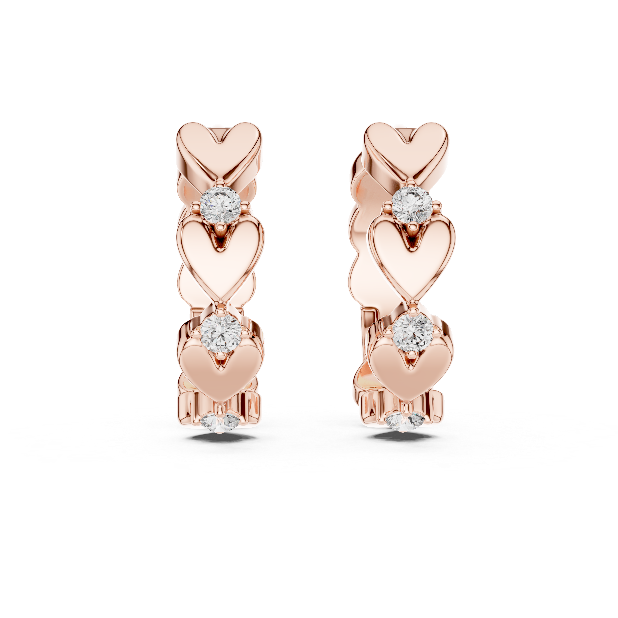 Rose Gold Heart Hoop Earrings with Diamond Accents