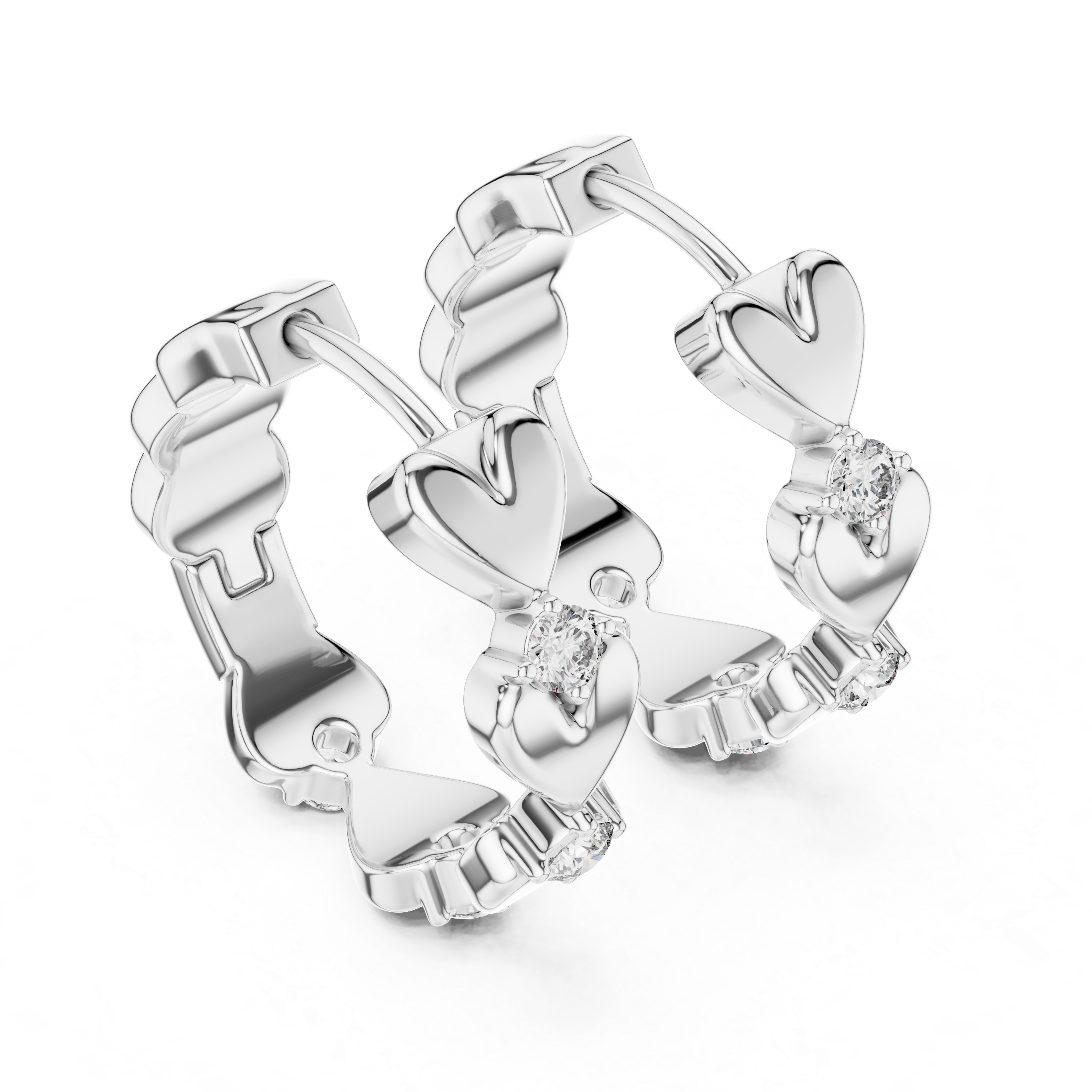 Rose Gold Heart Hoop Earrings with Diamond Accents