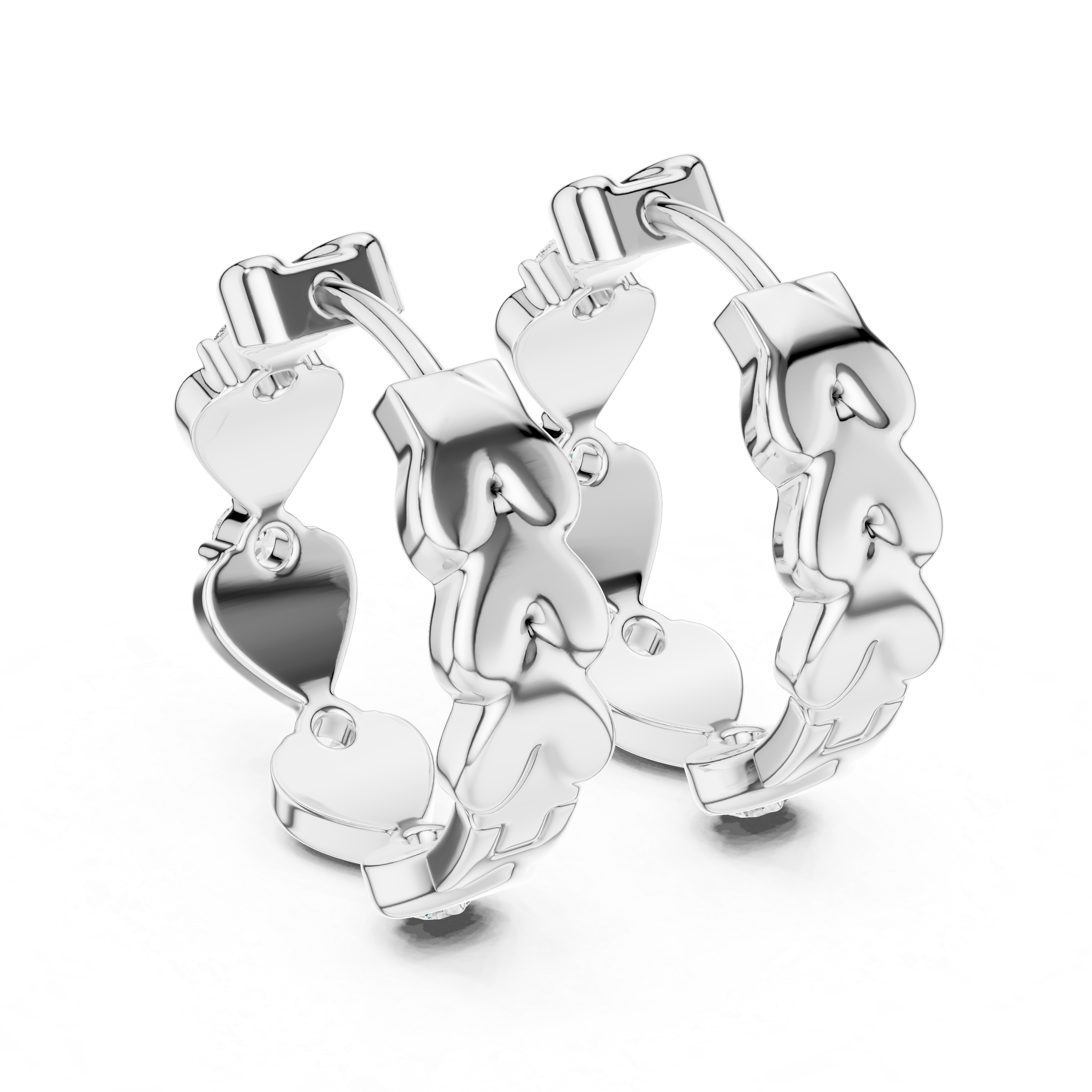 Rose Gold Heart Hoop Earrings with Diamond Accents