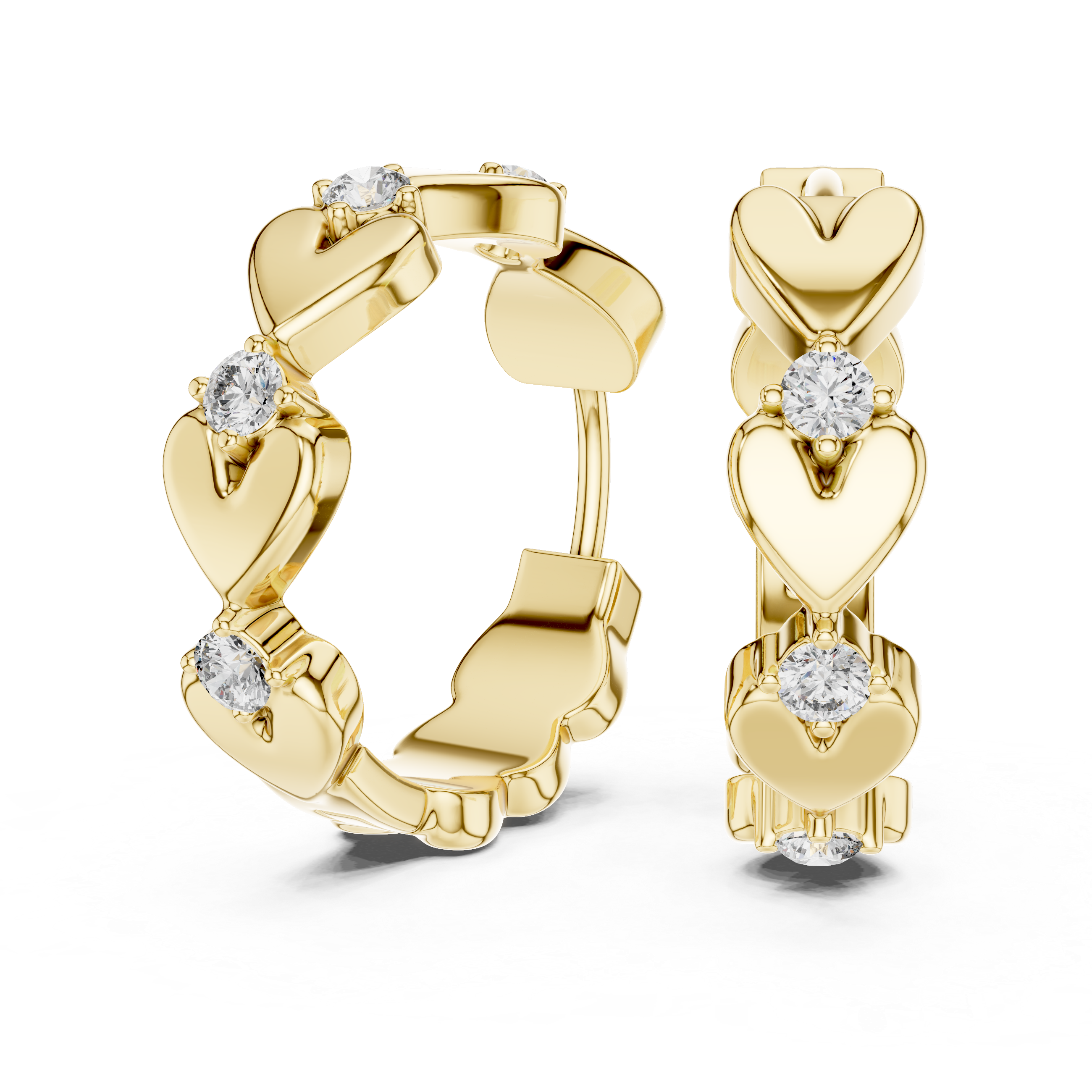 Rose Gold Heart Hoop Earrings with Diamond Accents