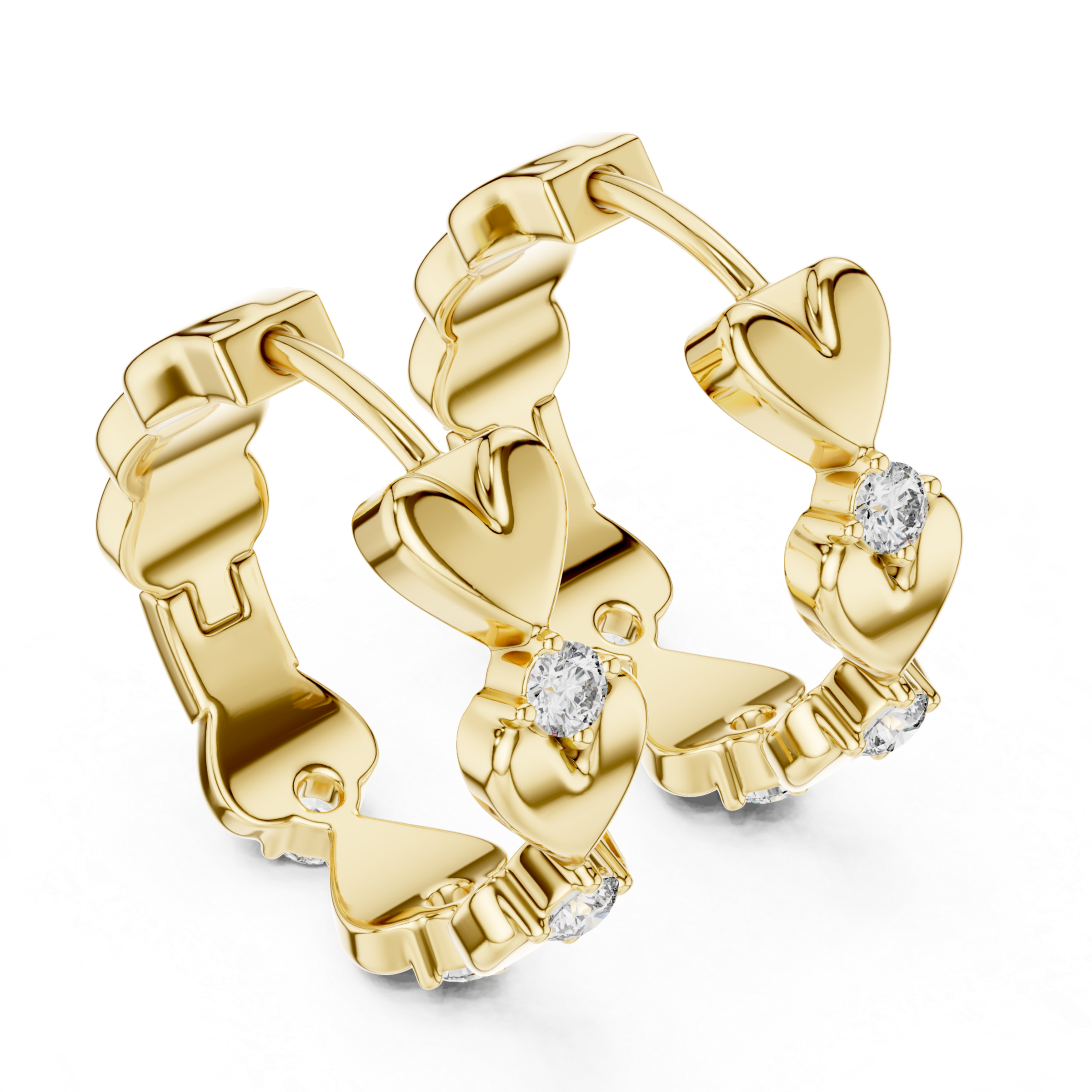 Rose Gold Heart Hoop Earrings with Diamond Accents