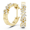 Rose gold hoop earrings adorned with baguette-cut clear gemstones arranged in a zigzag pattern