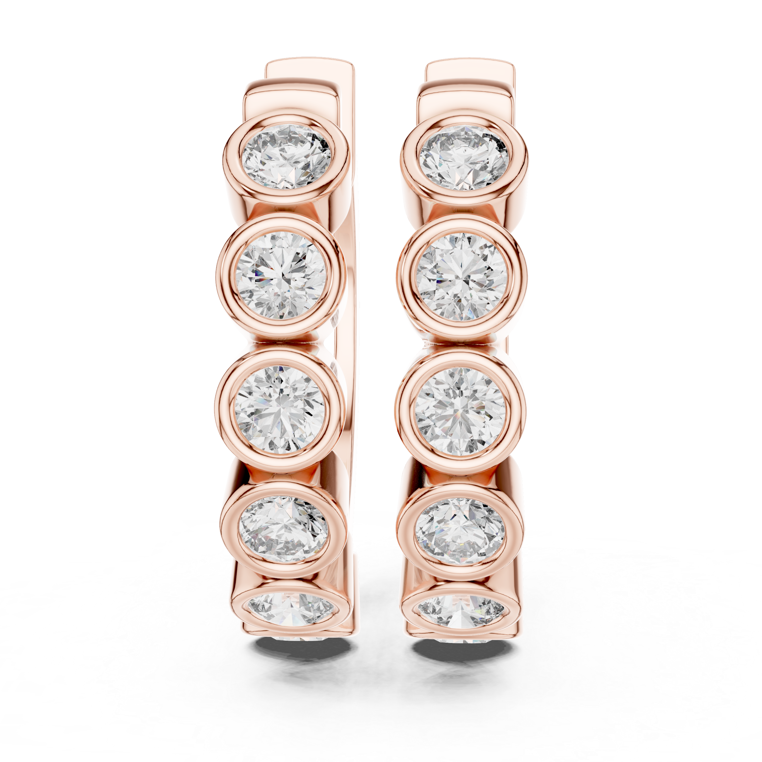 Rose gold hoop earrings with bezel-set round diamonds