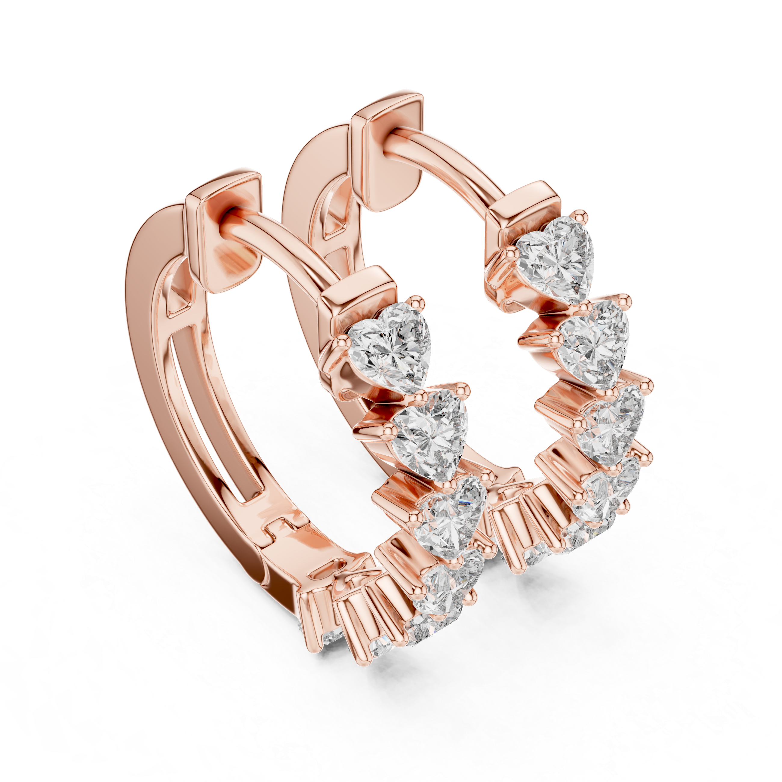 Rose Gold Hoop Earrings with Heart-Shaped Diamonds