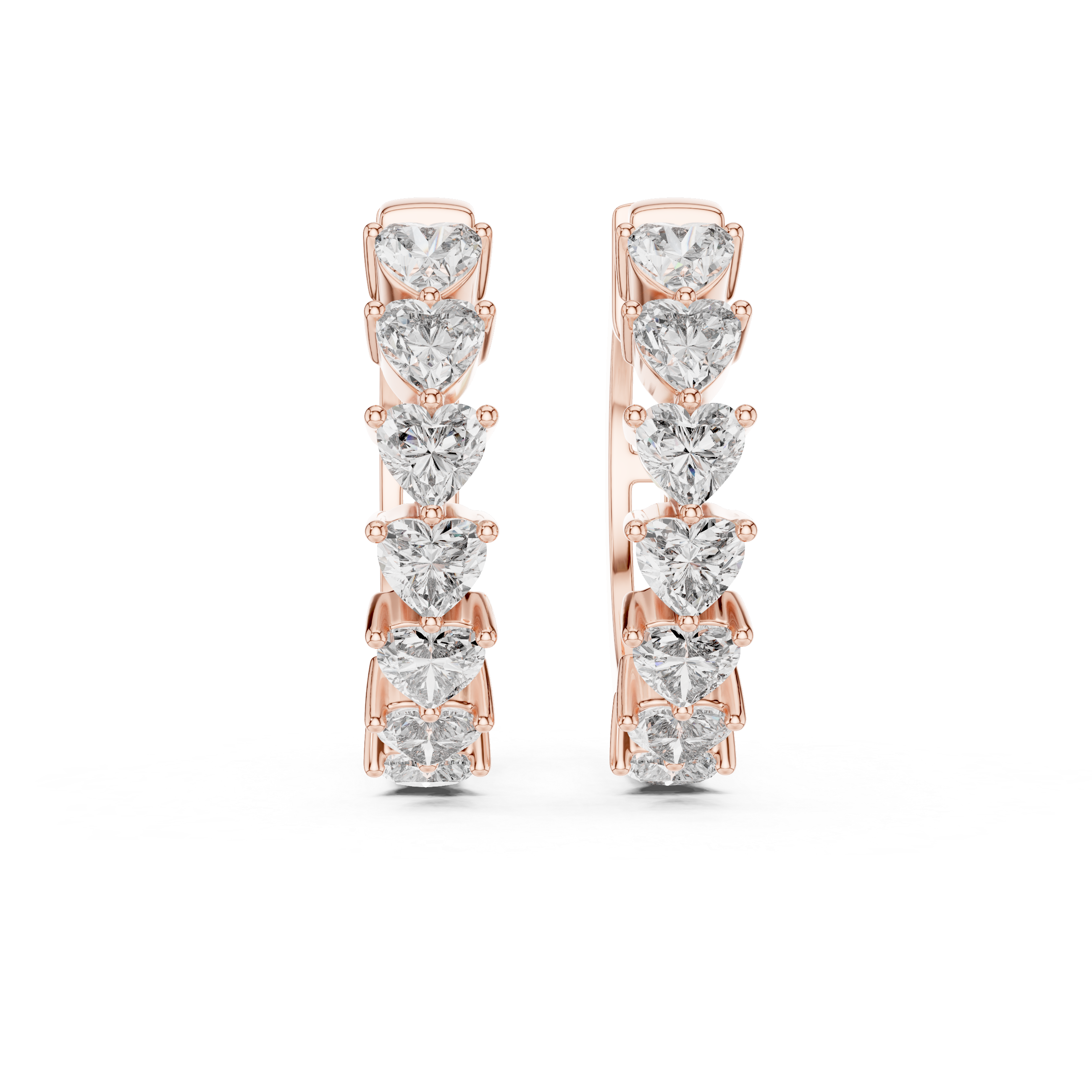 Rose Gold Hoop Earrings with Heart-Shaped Diamonds