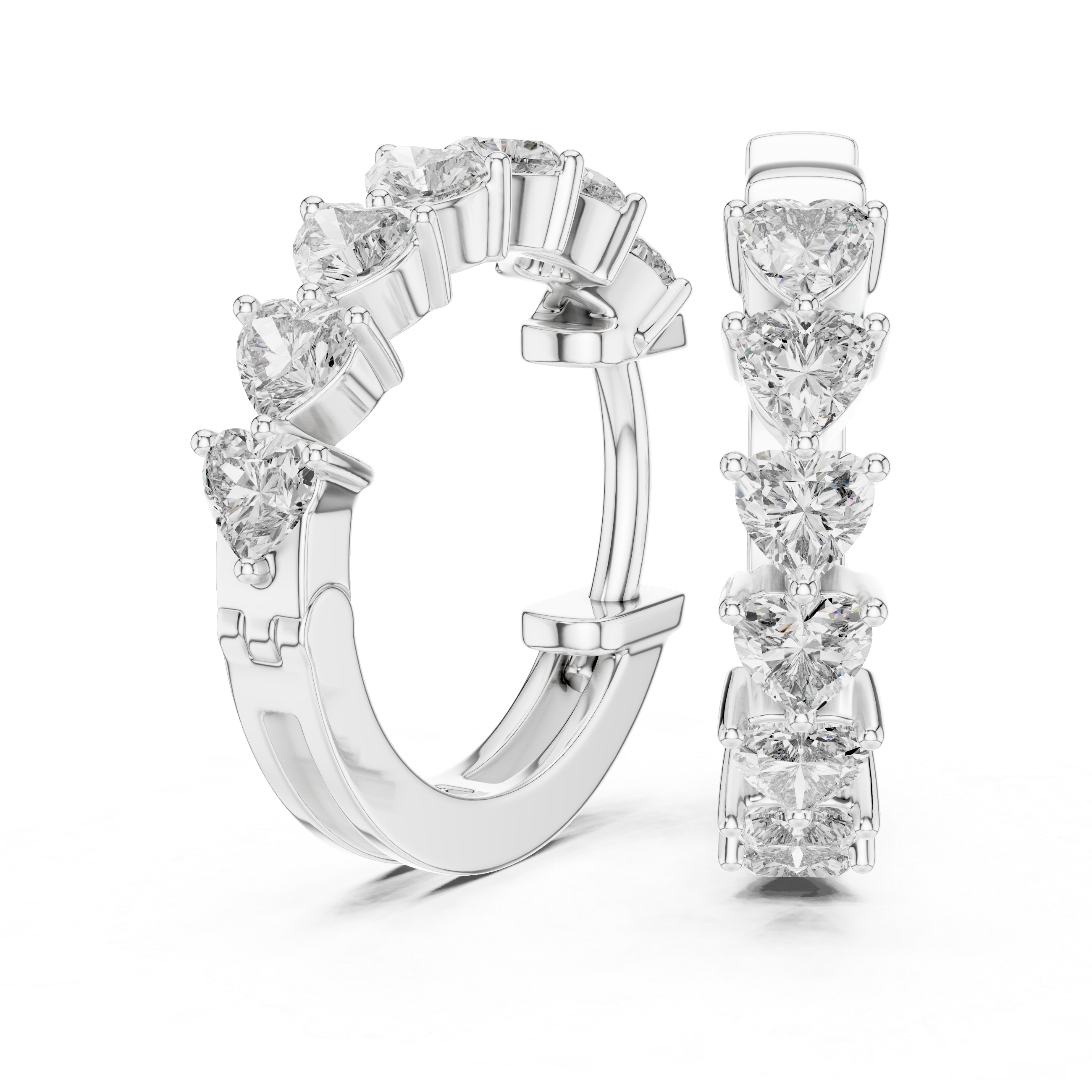 Rose Gold Hoop Earrings with Heart-Shaped Diamonds