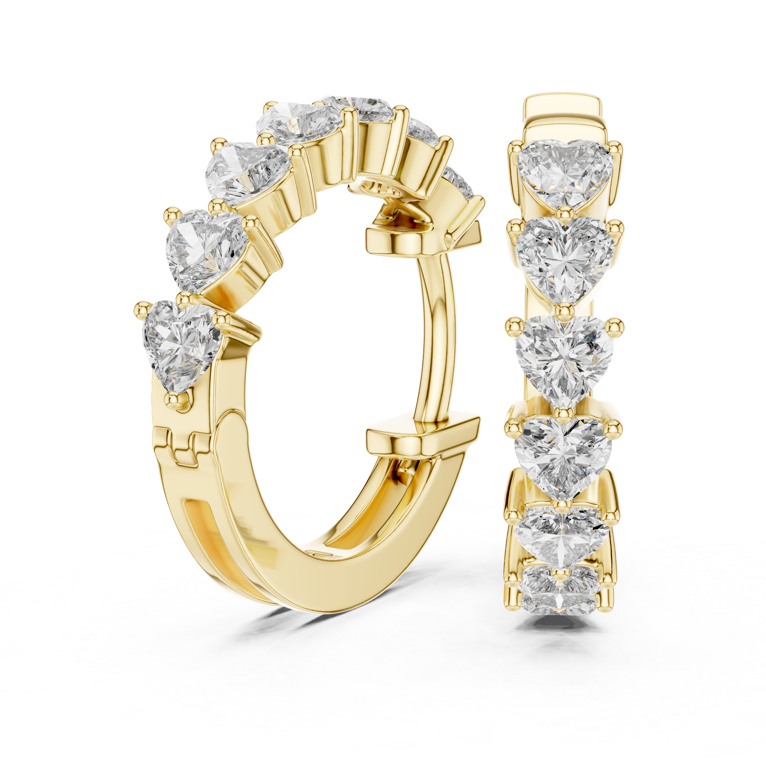 Rose Gold Hoop Earrings with Heart-Shaped Diamonds