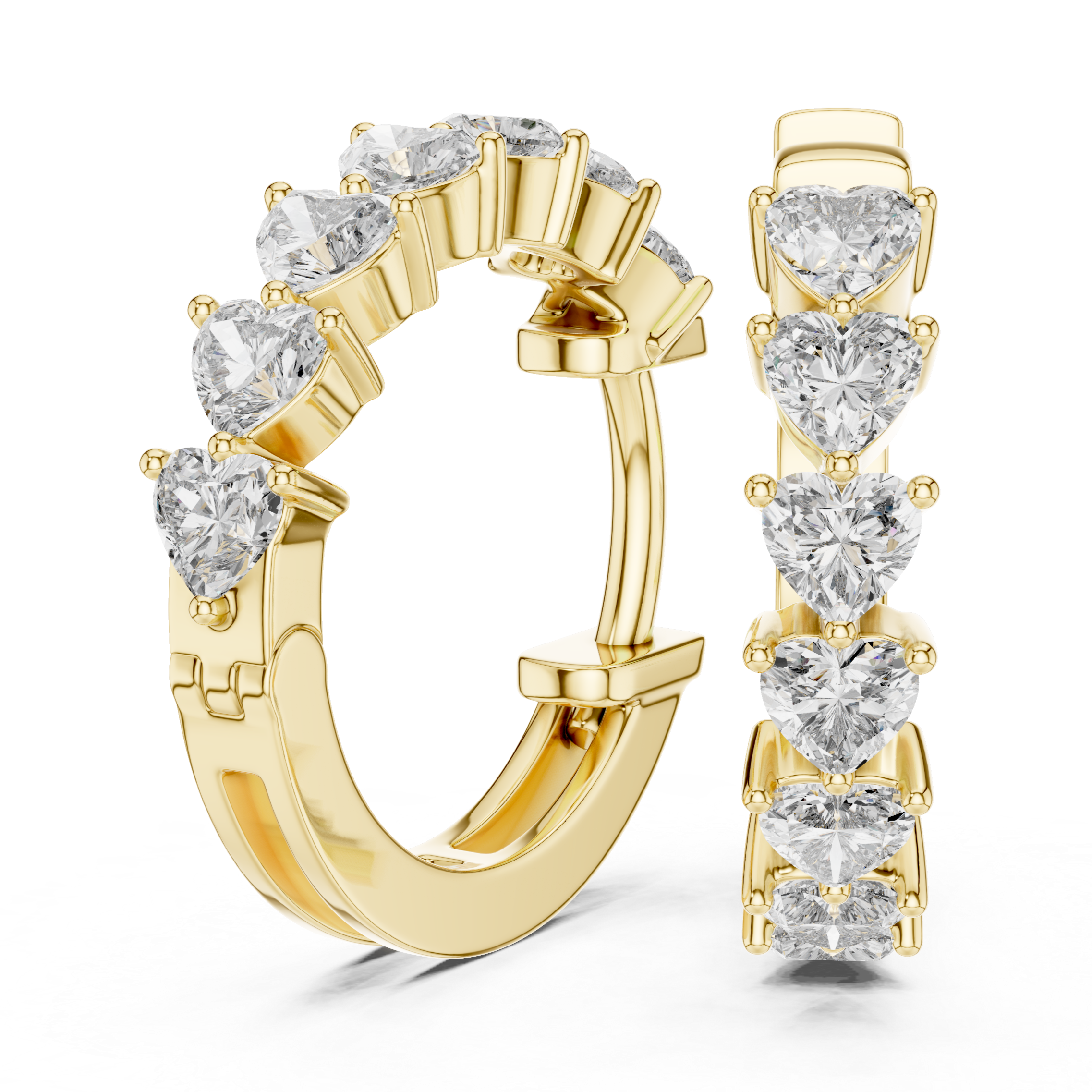 Rose Gold Hoop Earrings with Heart-Shaped Diamonds