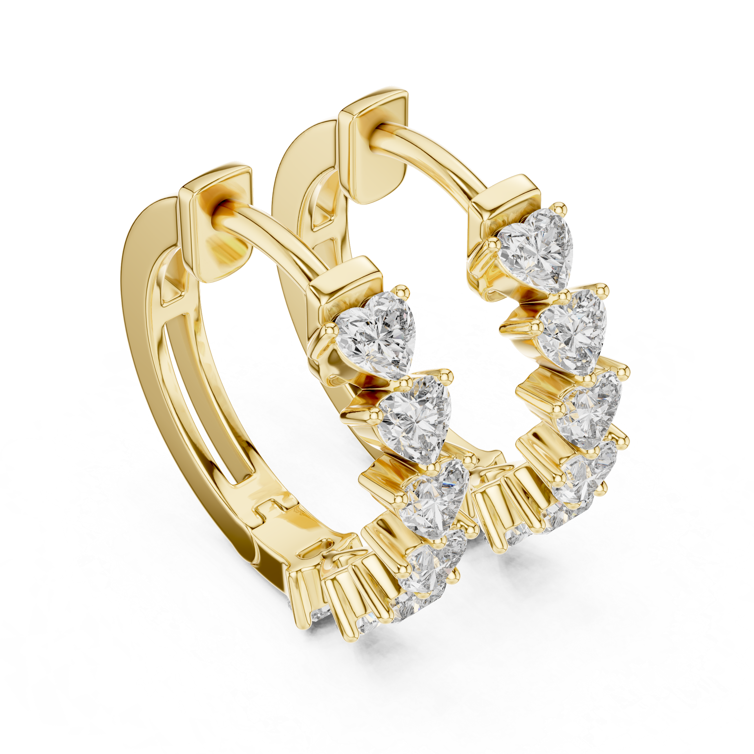 Rose Gold Hoop Earrings with Heart-Shaped Diamonds