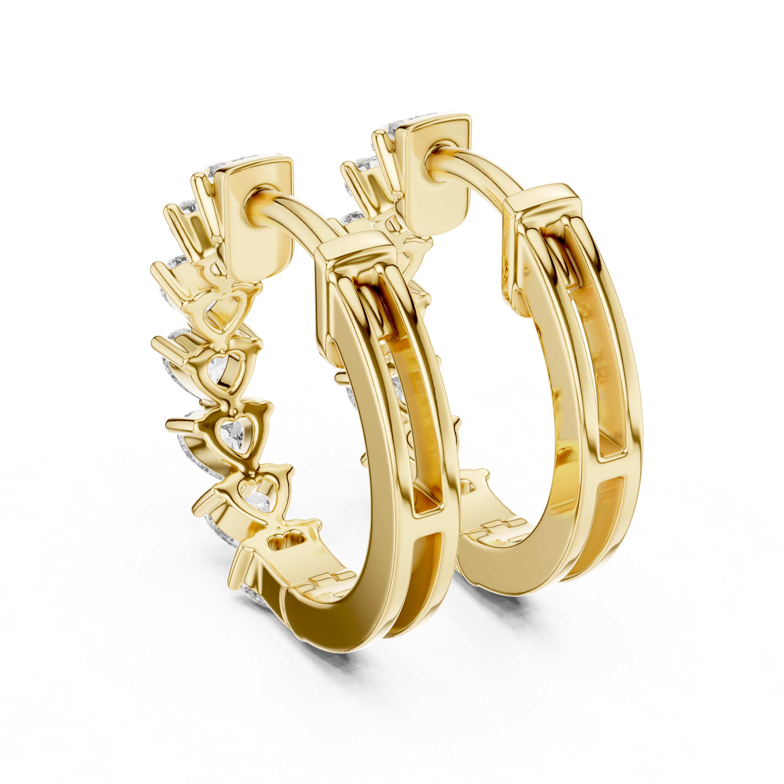 Rose Gold Hoop Earrings with Heart-Shaped Diamonds