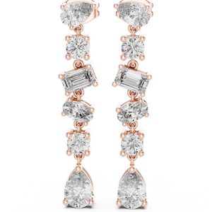 Elegant Rose Gold Multi-Cut Diamond Drop Earrings