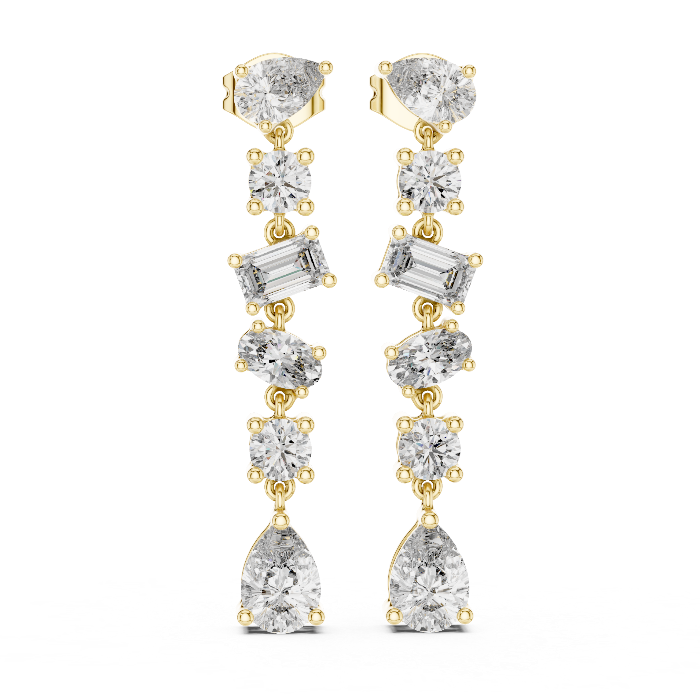 Elegant Rose Gold Multi-Cut Diamond Drop Earrings