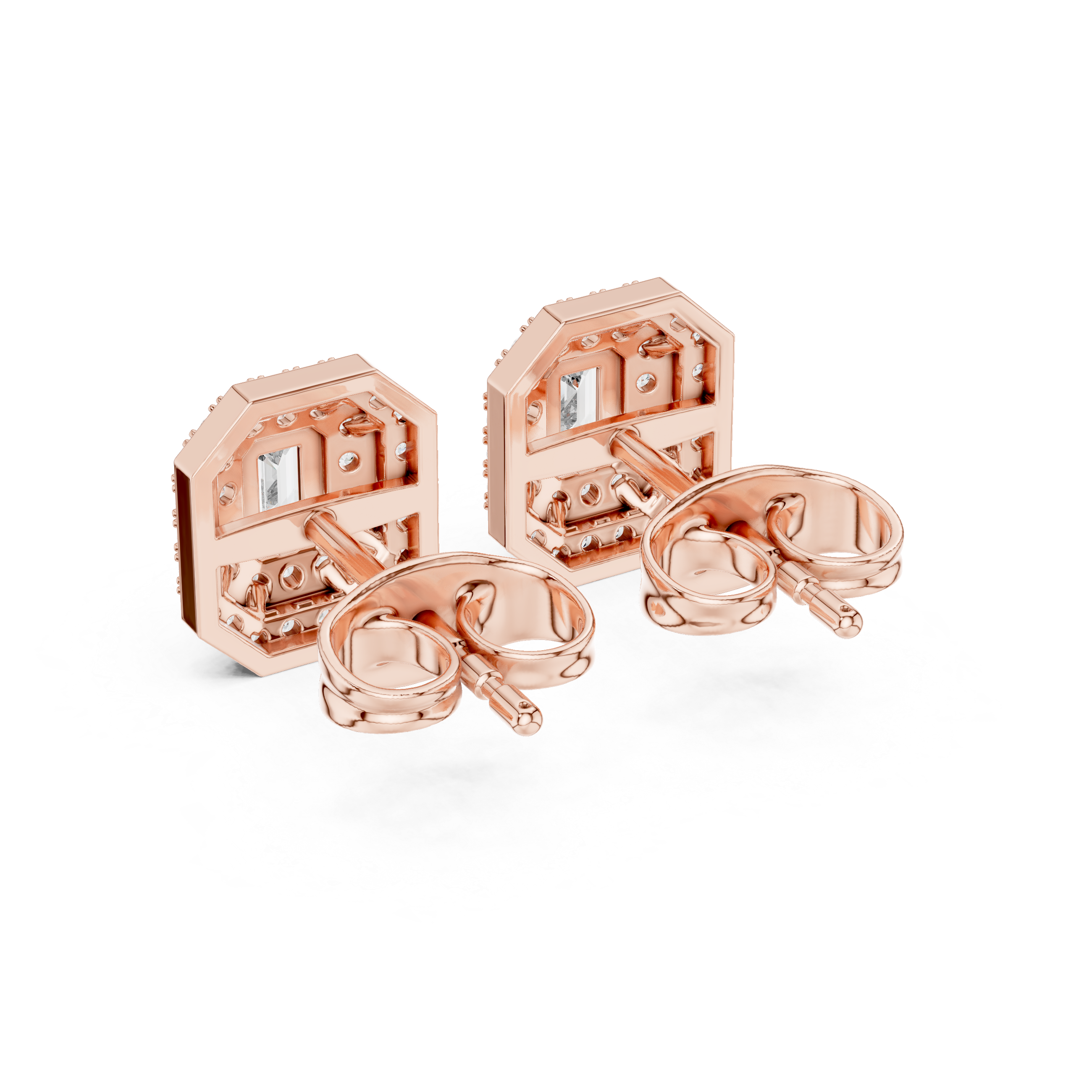Dazzling Emerald-Cut Diamond Halo Stud Earrings
