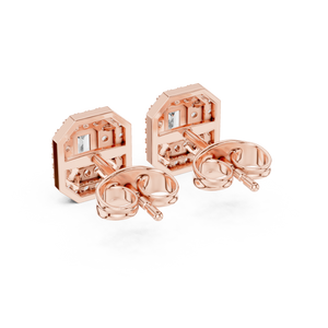 Dazzling Emerald-Cut Diamond Halo Stud Earrings