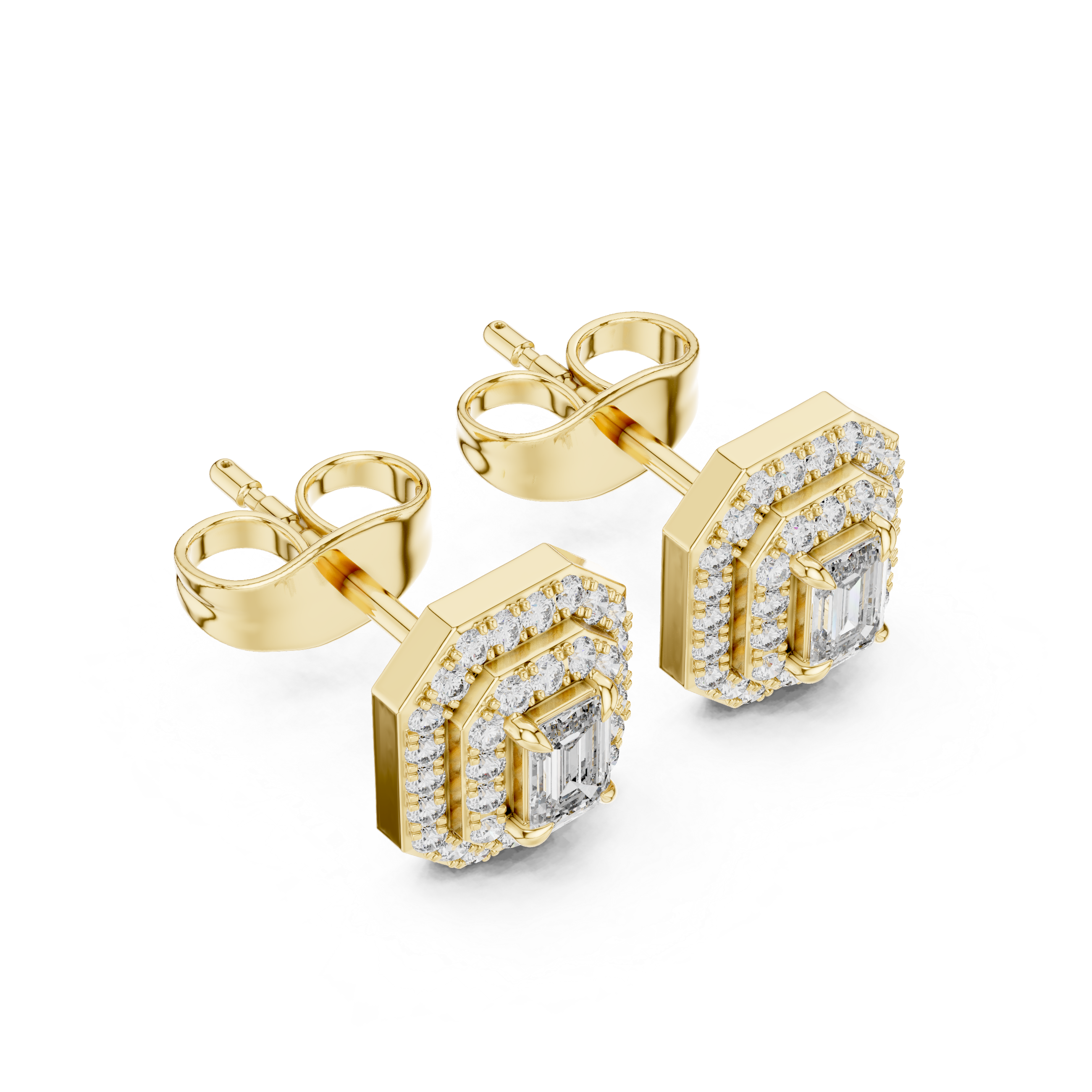 Dazzling Emerald-Cut Diamond Halo Stud Earrings