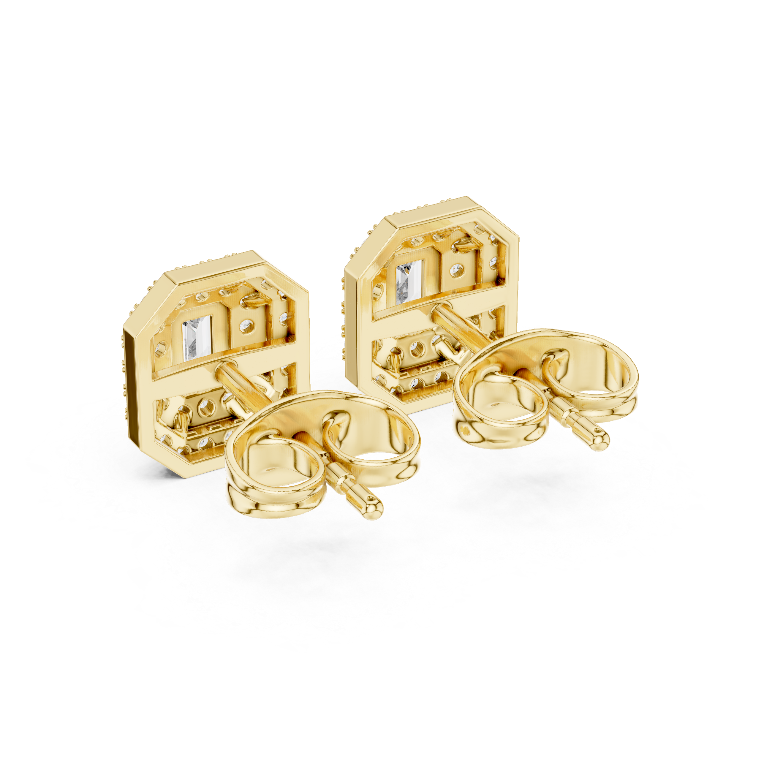 Dazzling Emerald-Cut Diamond Halo Stud Earrings
