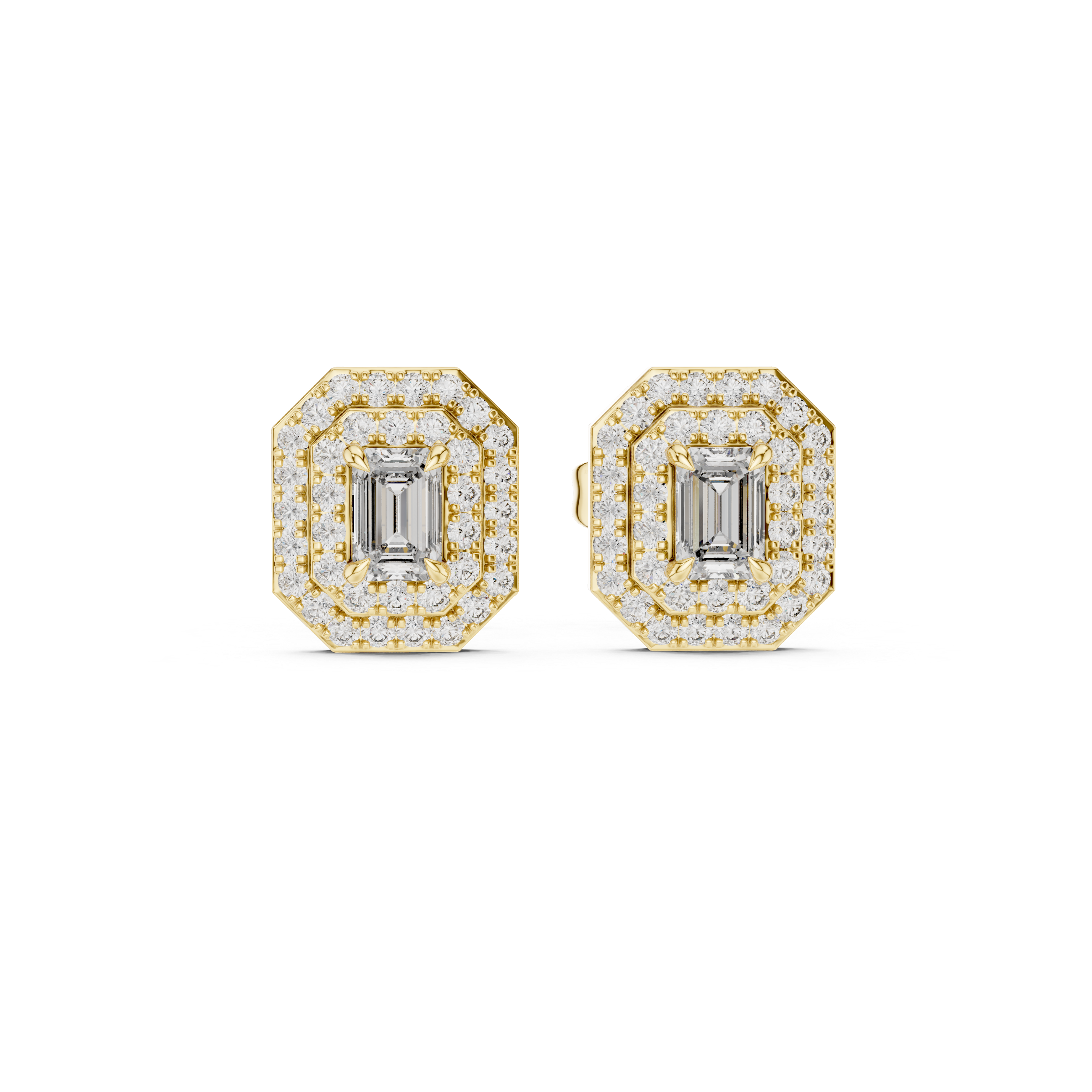 Dazzling Emerald-Cut Diamond Halo Stud Earrings
