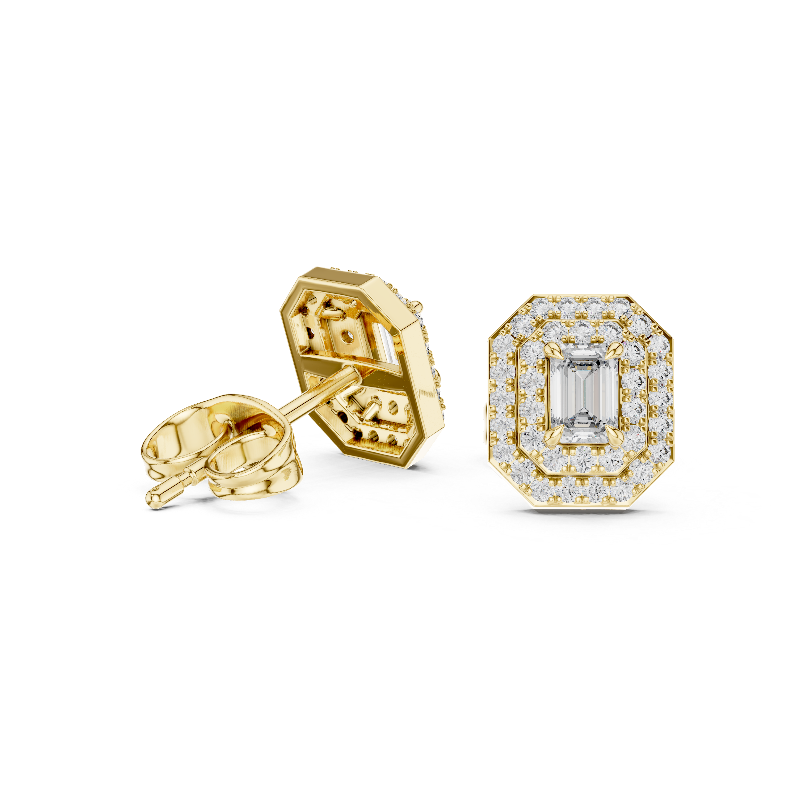 Dazzling Emerald-Cut Diamond Halo Stud Earrings