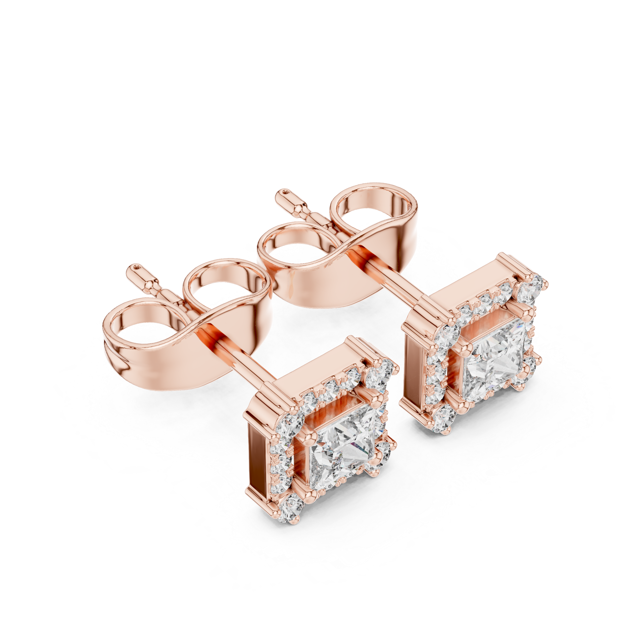 Princess-Cut Diamond Halo Stud Earrings